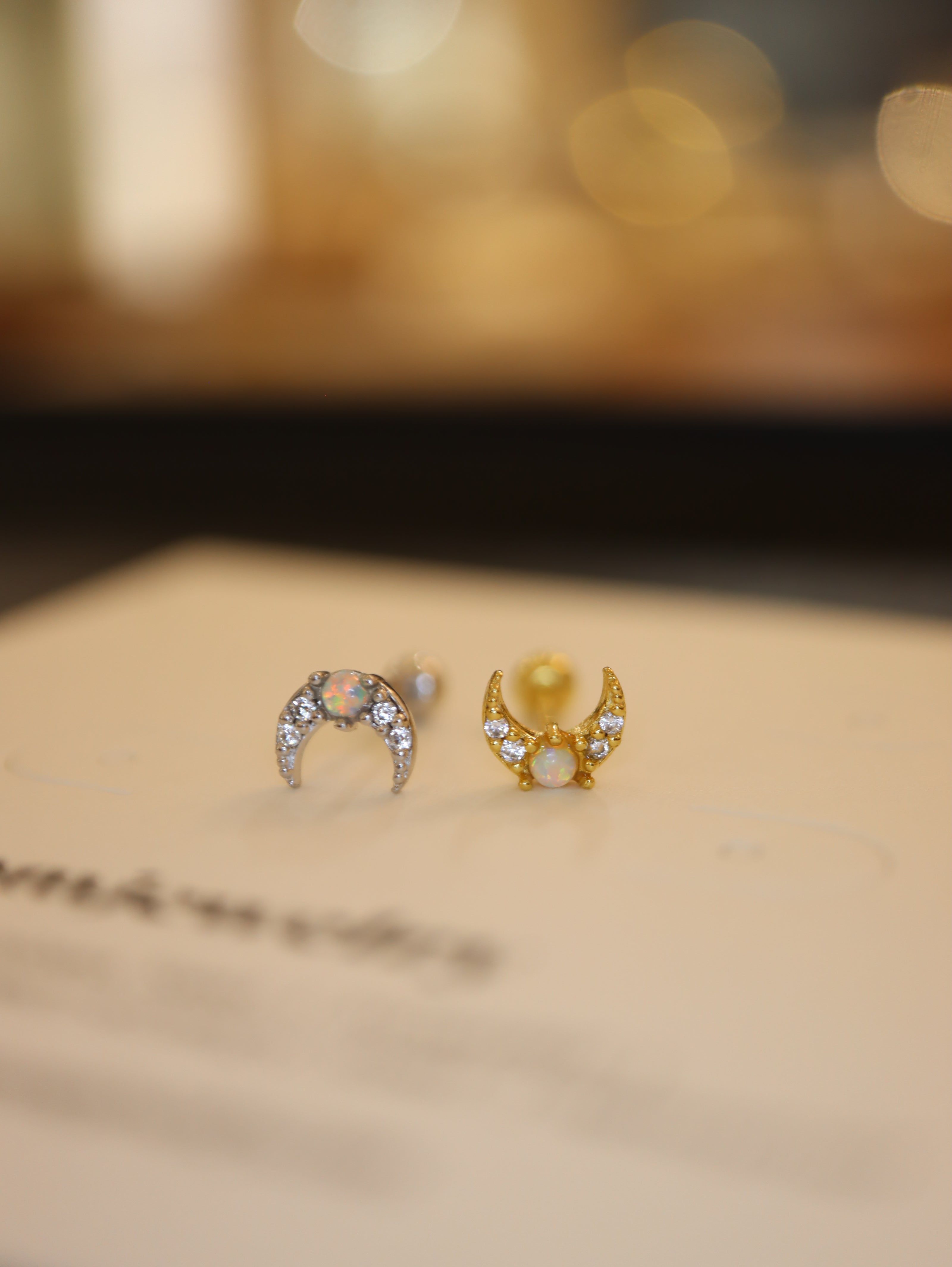 Crescent Opal cz s925 piercing stud