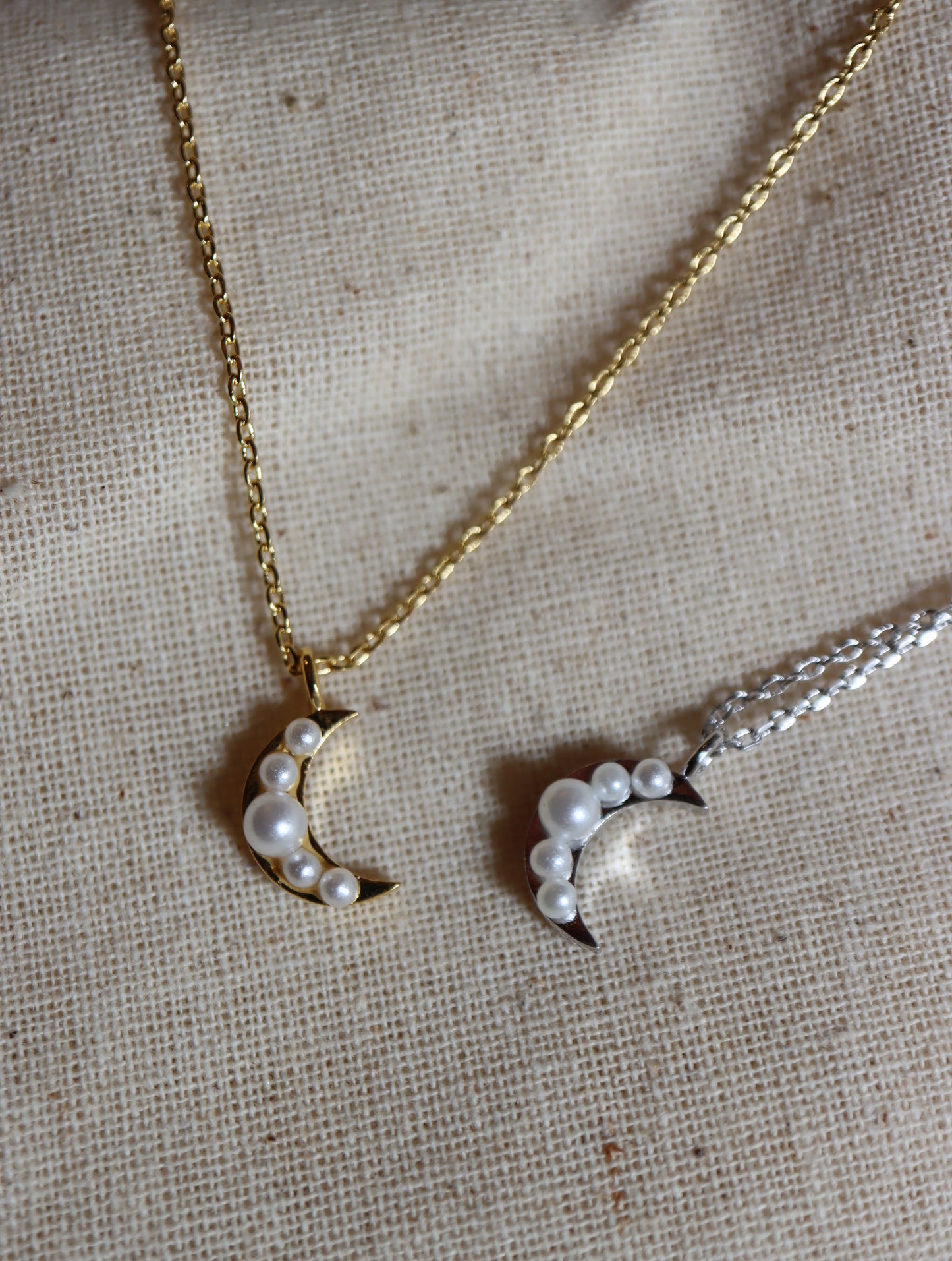 Pearls studded crescent necklace