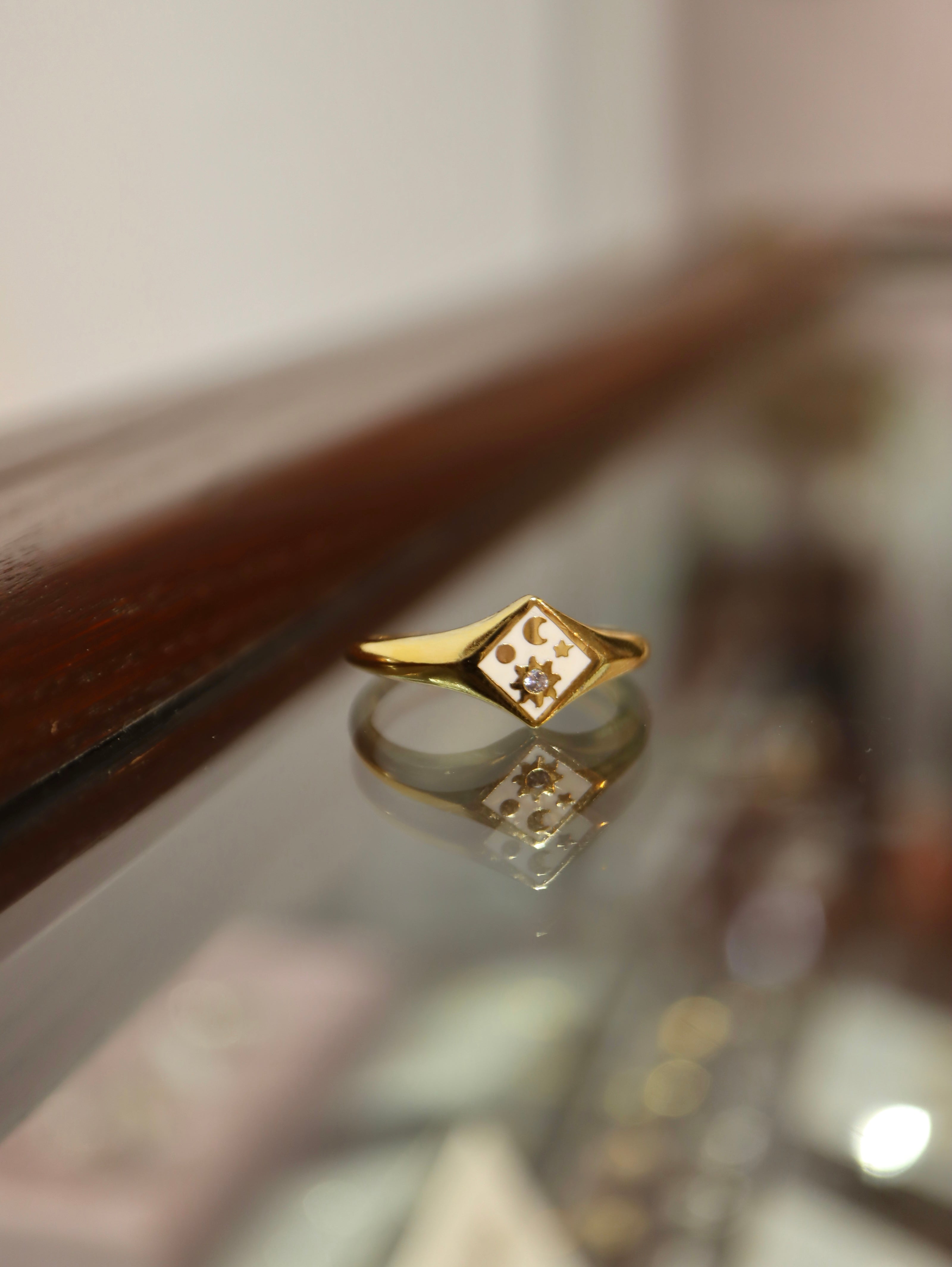 Celestial Rhombus Enamel Open Size Ring