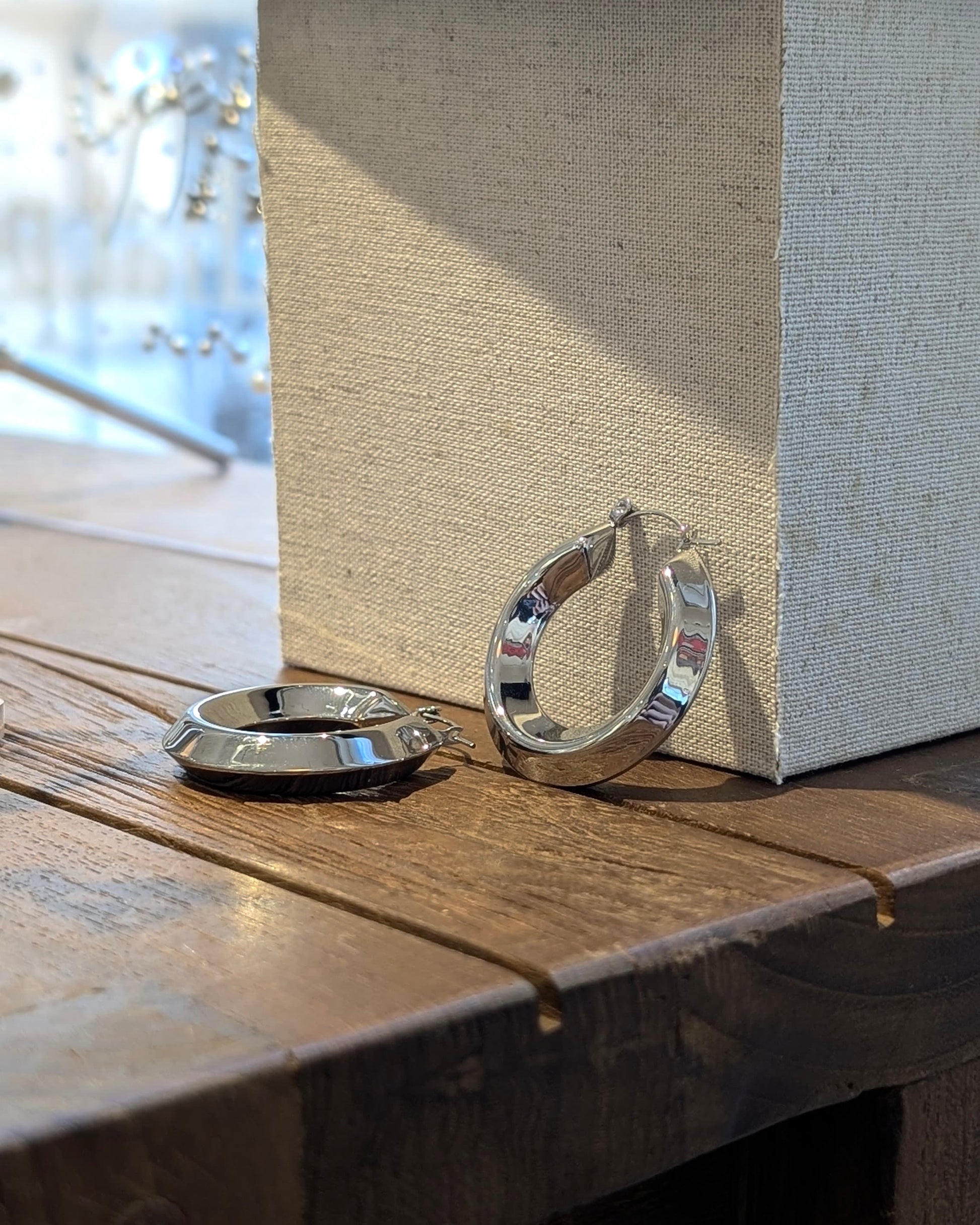 Glossy Silver-Tone Hoop Earrings