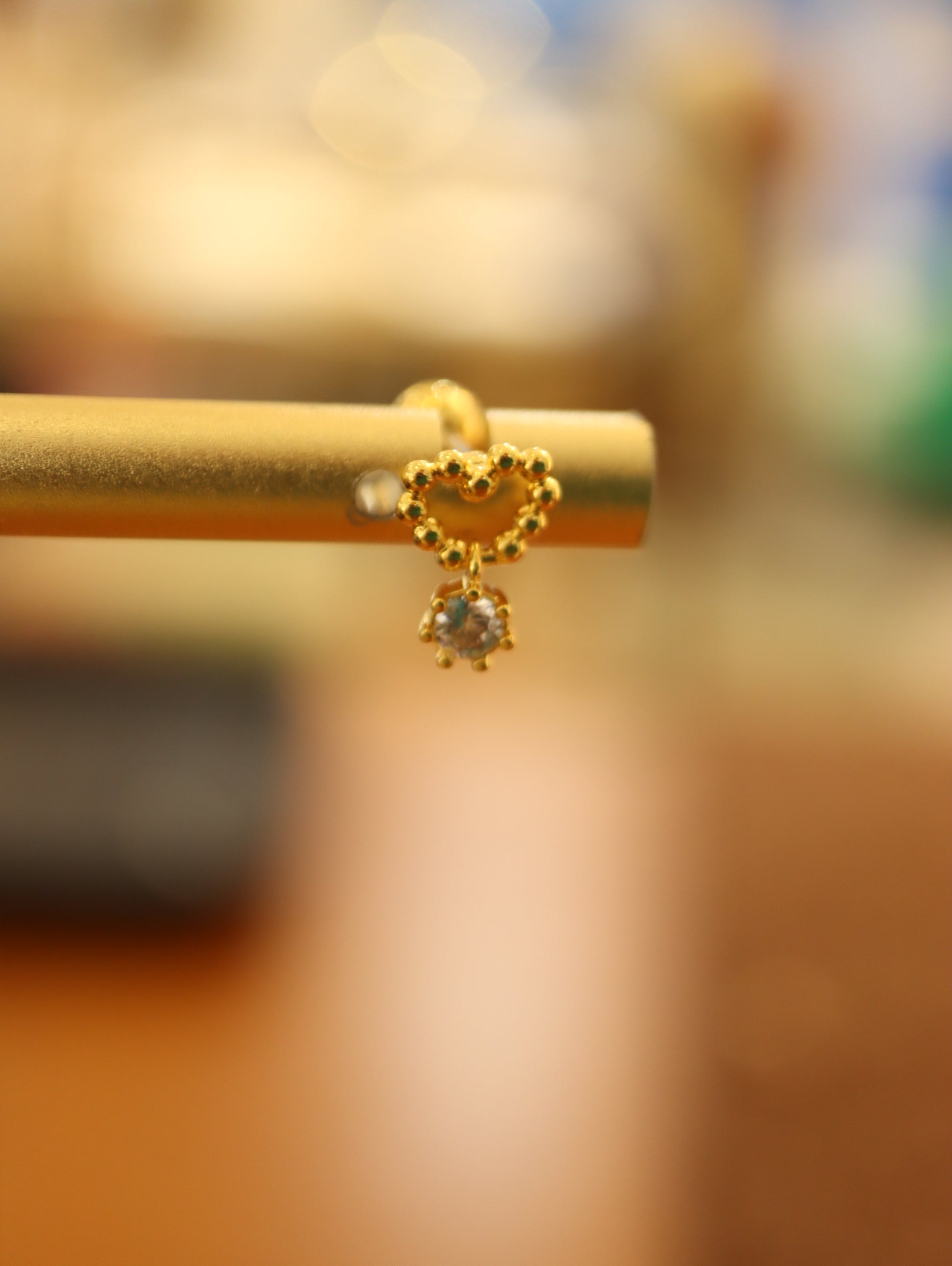 Heart drop cz surgical steel earring 16g