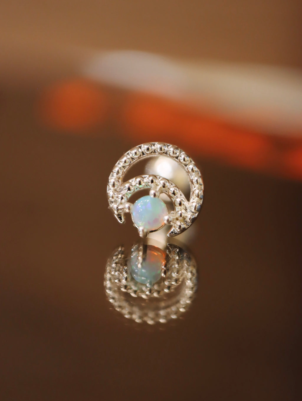 Opal crescent silver925 barbell piercing