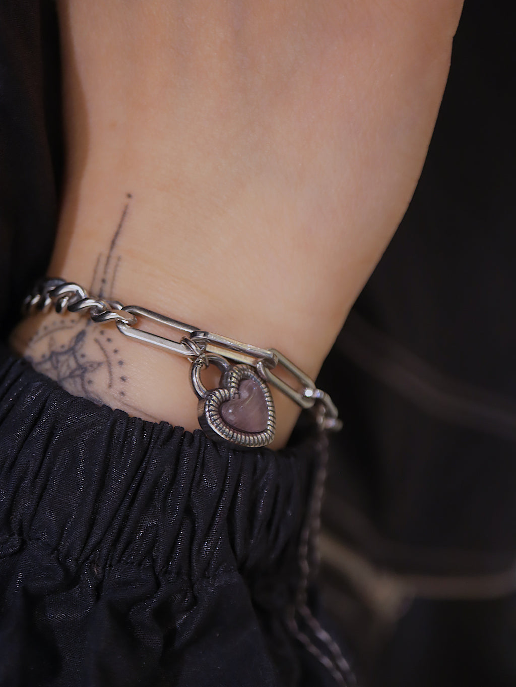 Duet Chain Heart Pendant Bracelet