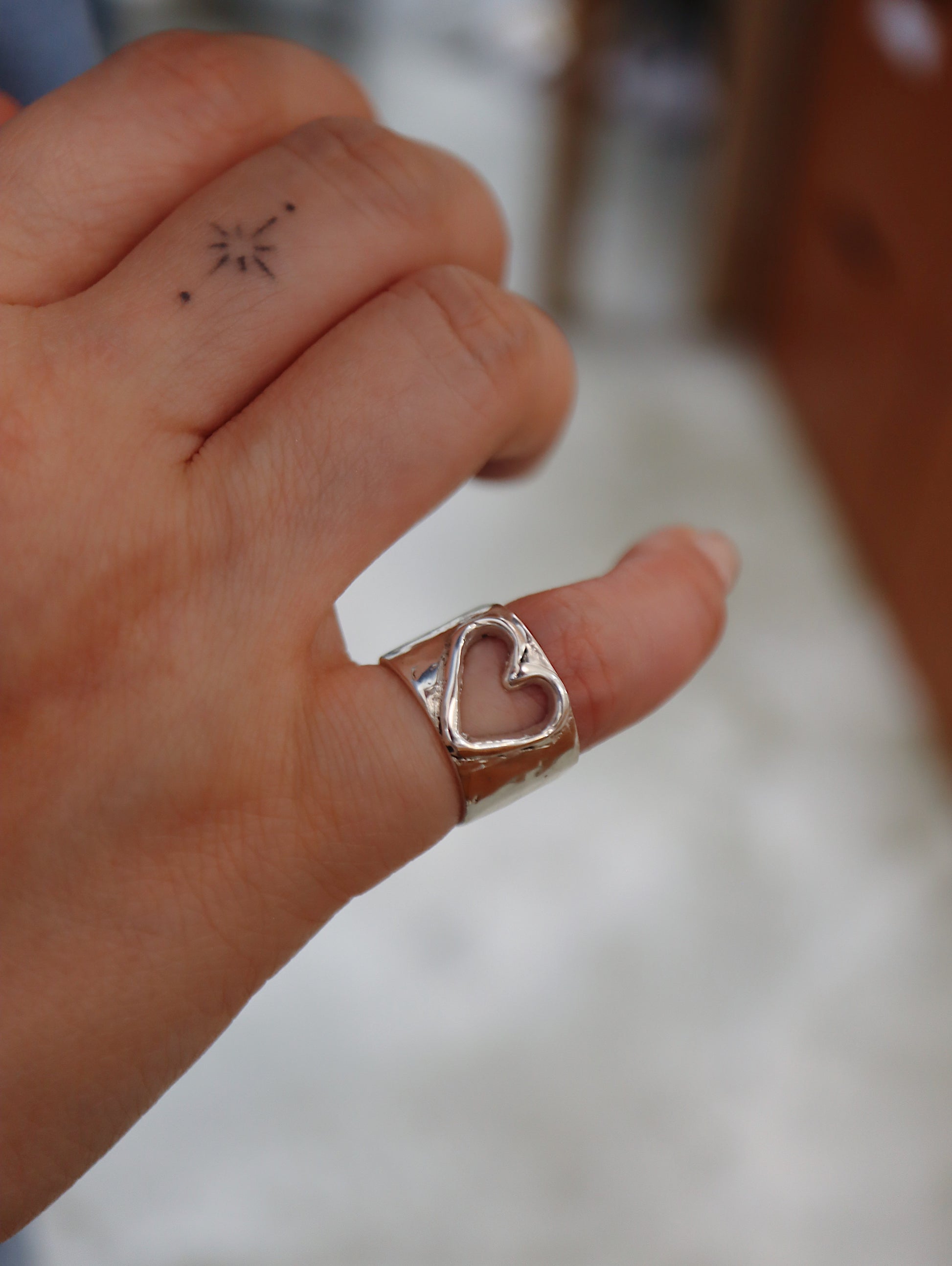 Handcrafted Hollow heart band  925 silver pinky / midi ring