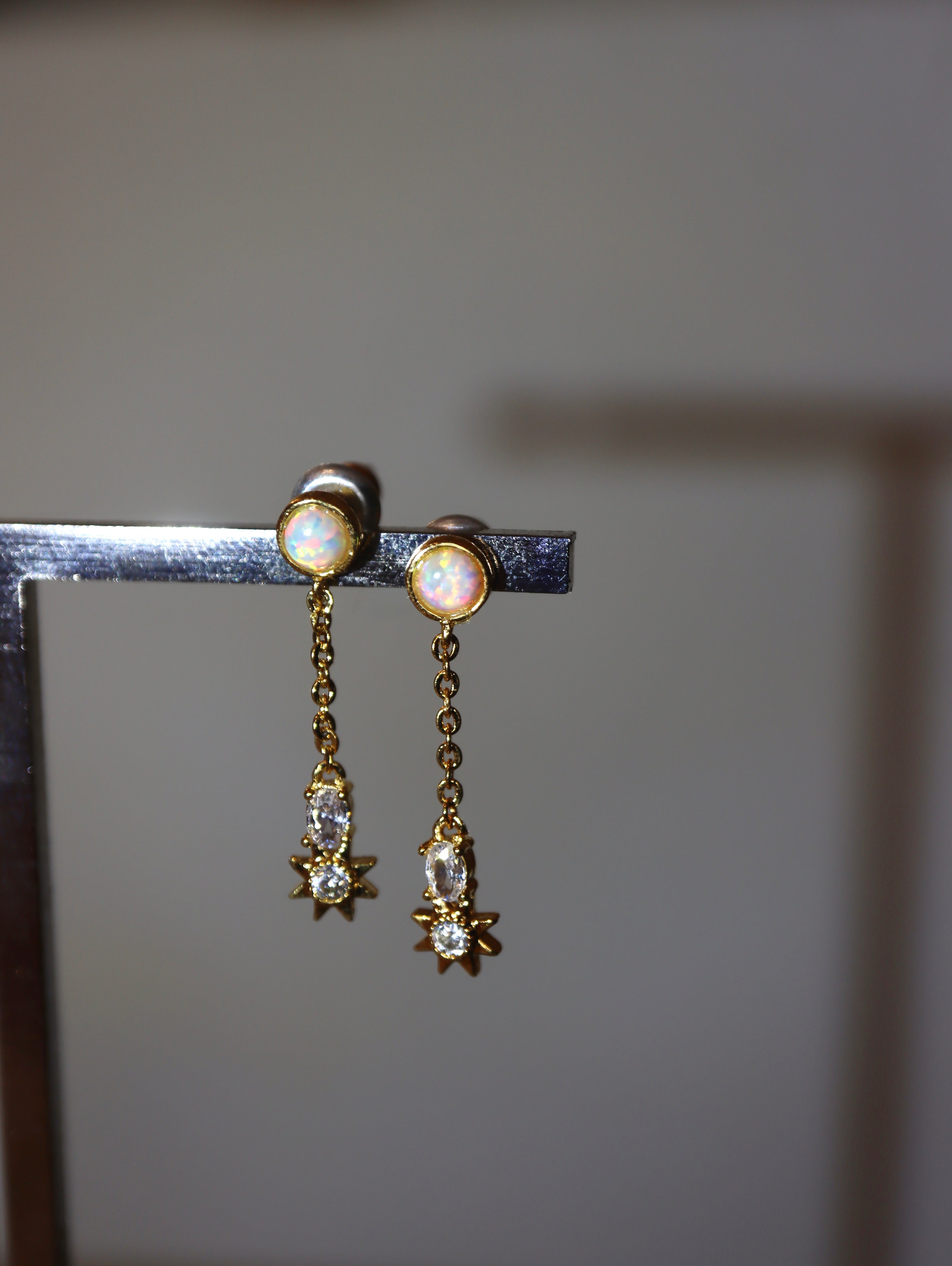 Long drop cz brass earrings