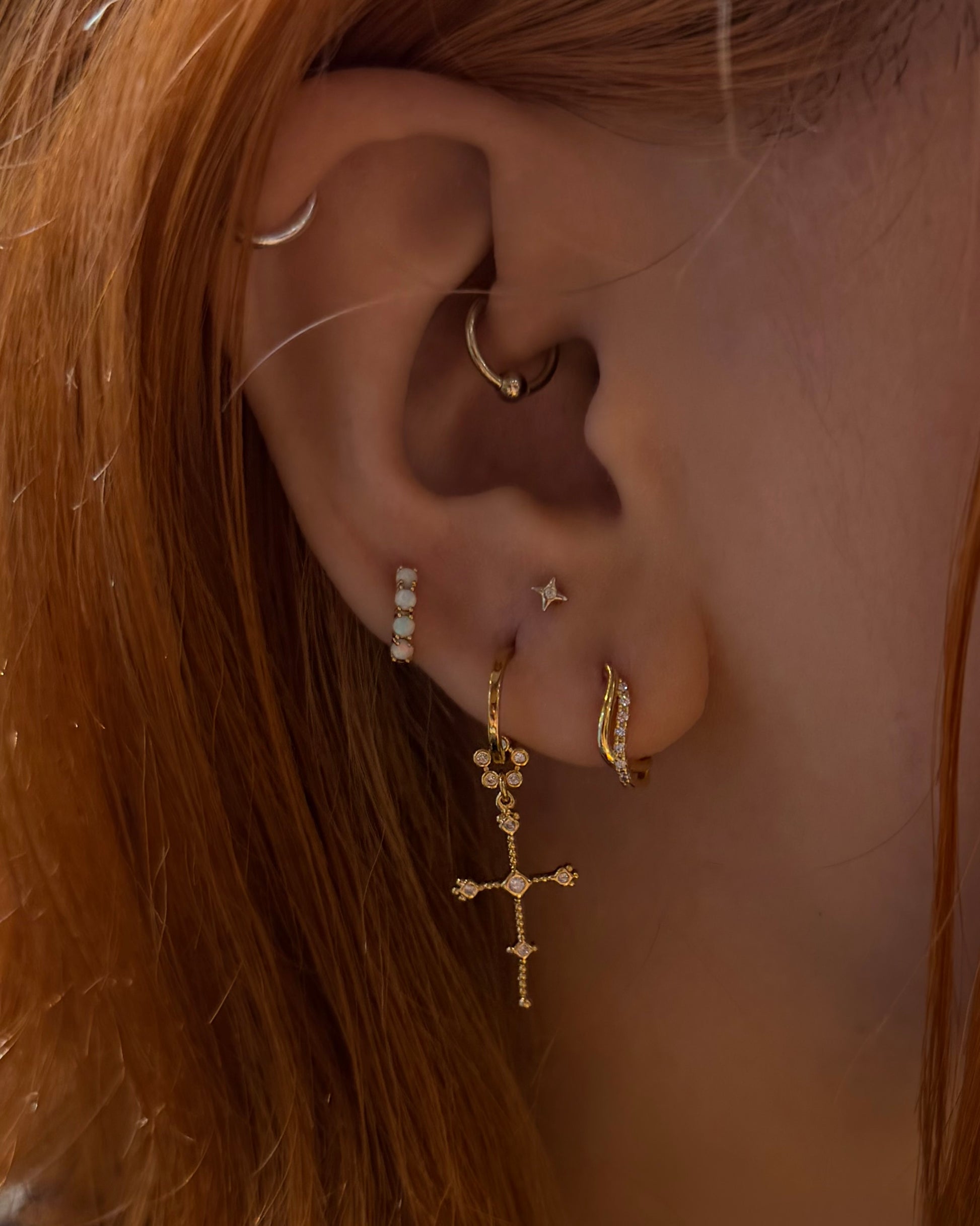 Drop cz cross brass earrings