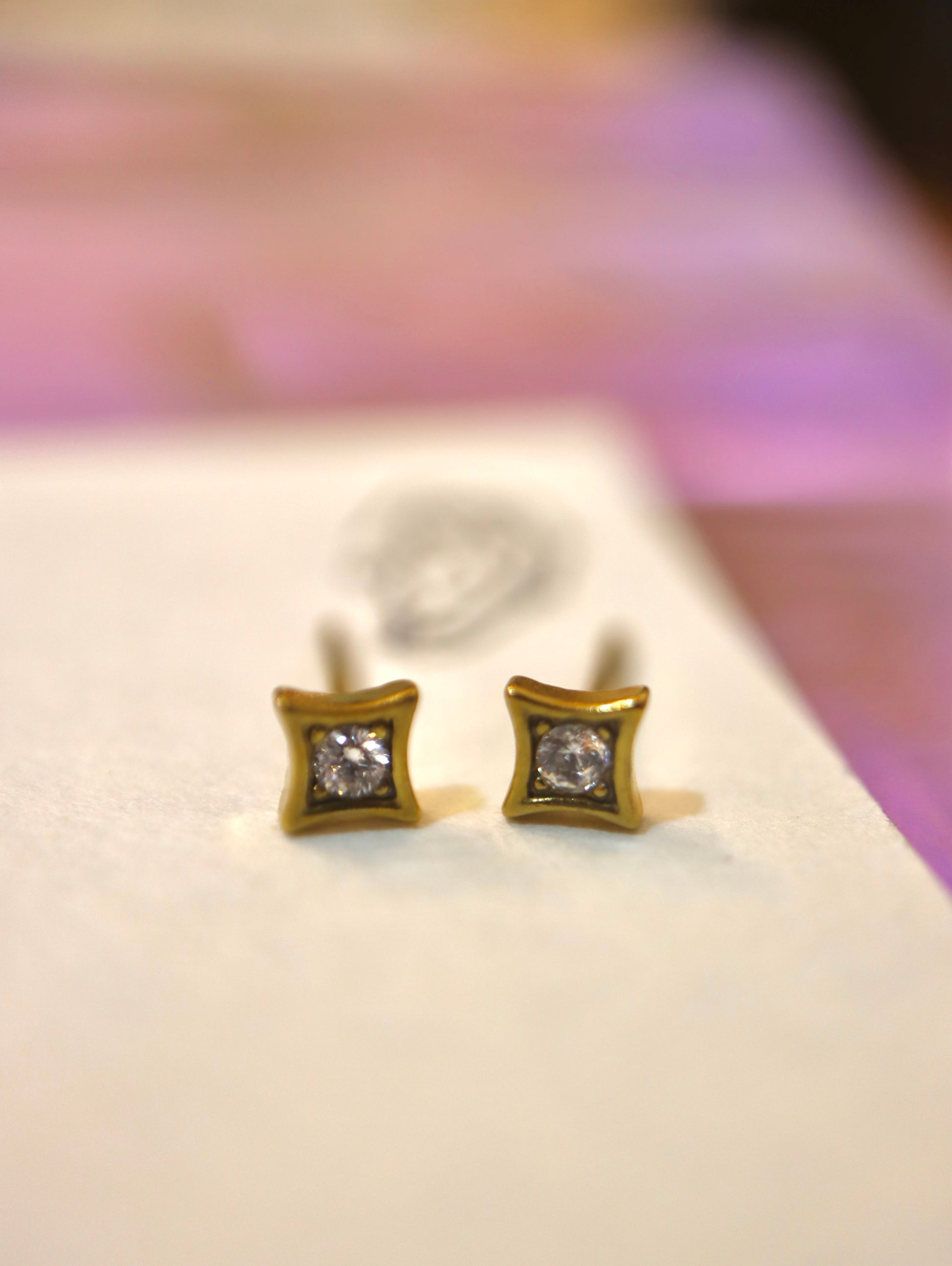 Rhombus Bezel Stud Earrings