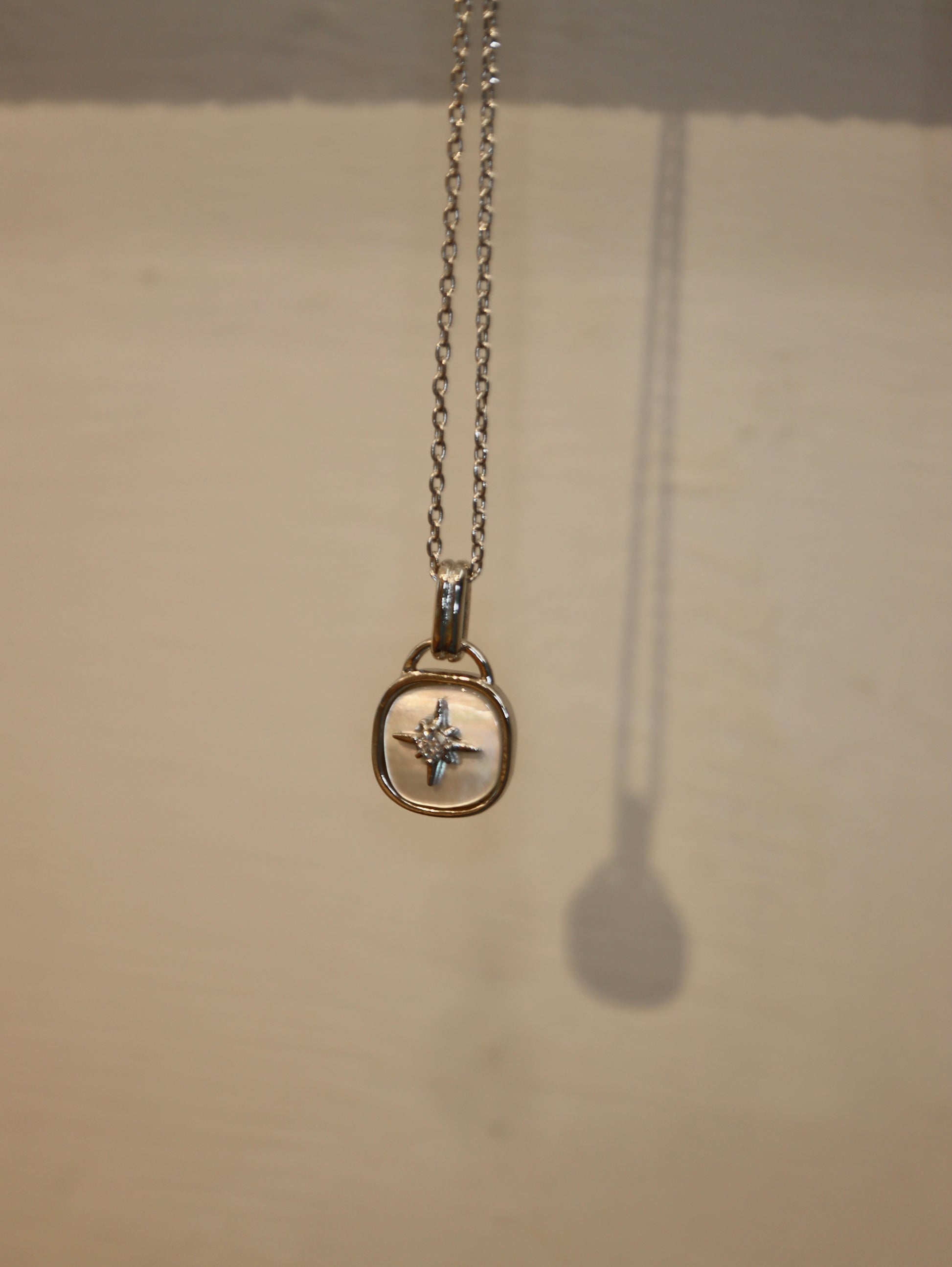 Crescent / sparkle shell coin necklace