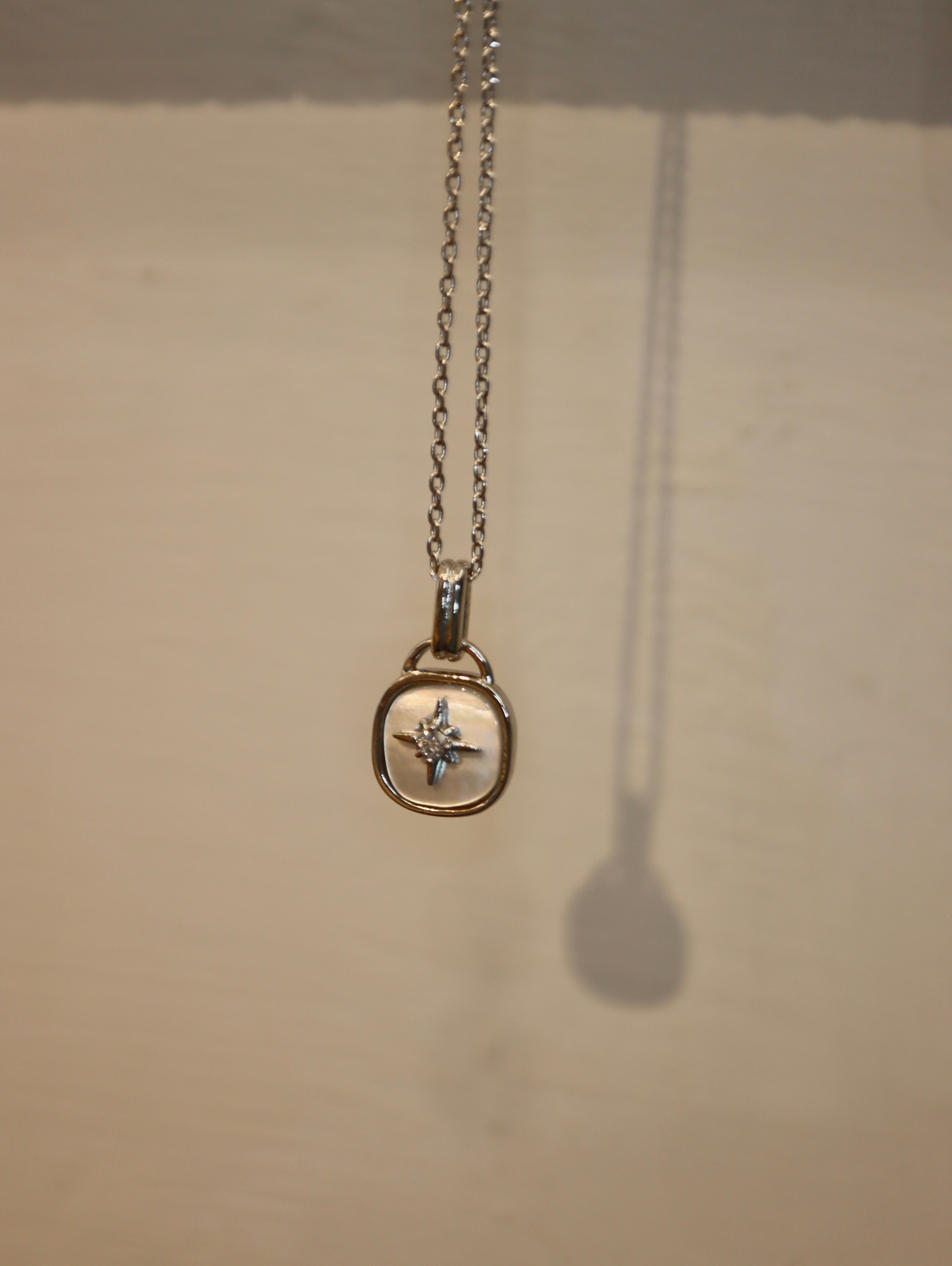Crescent / sparkle shell coin necklace