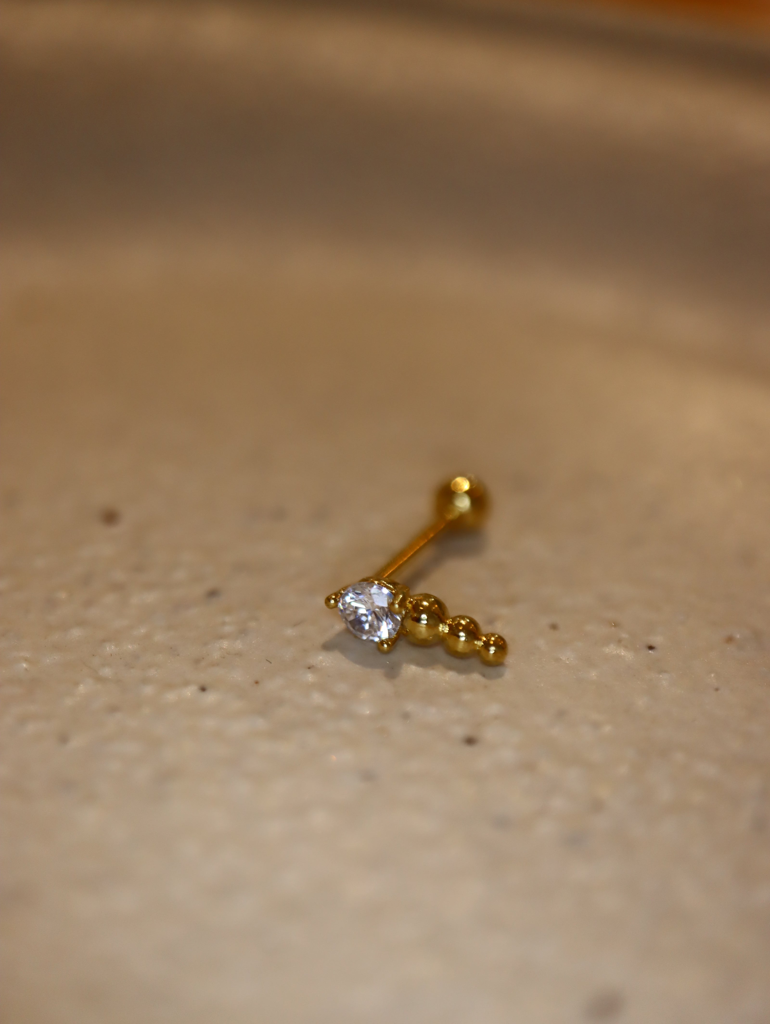 Linear CZ & Beaded Ball End 925 silver Stud Piercing Earring (1pc)