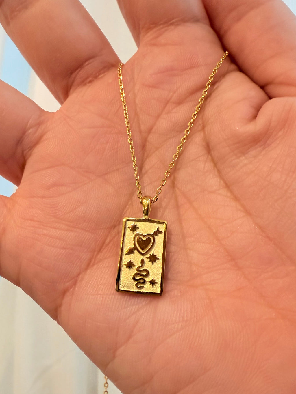 Heart & Snake Rectangular Coin Necklace