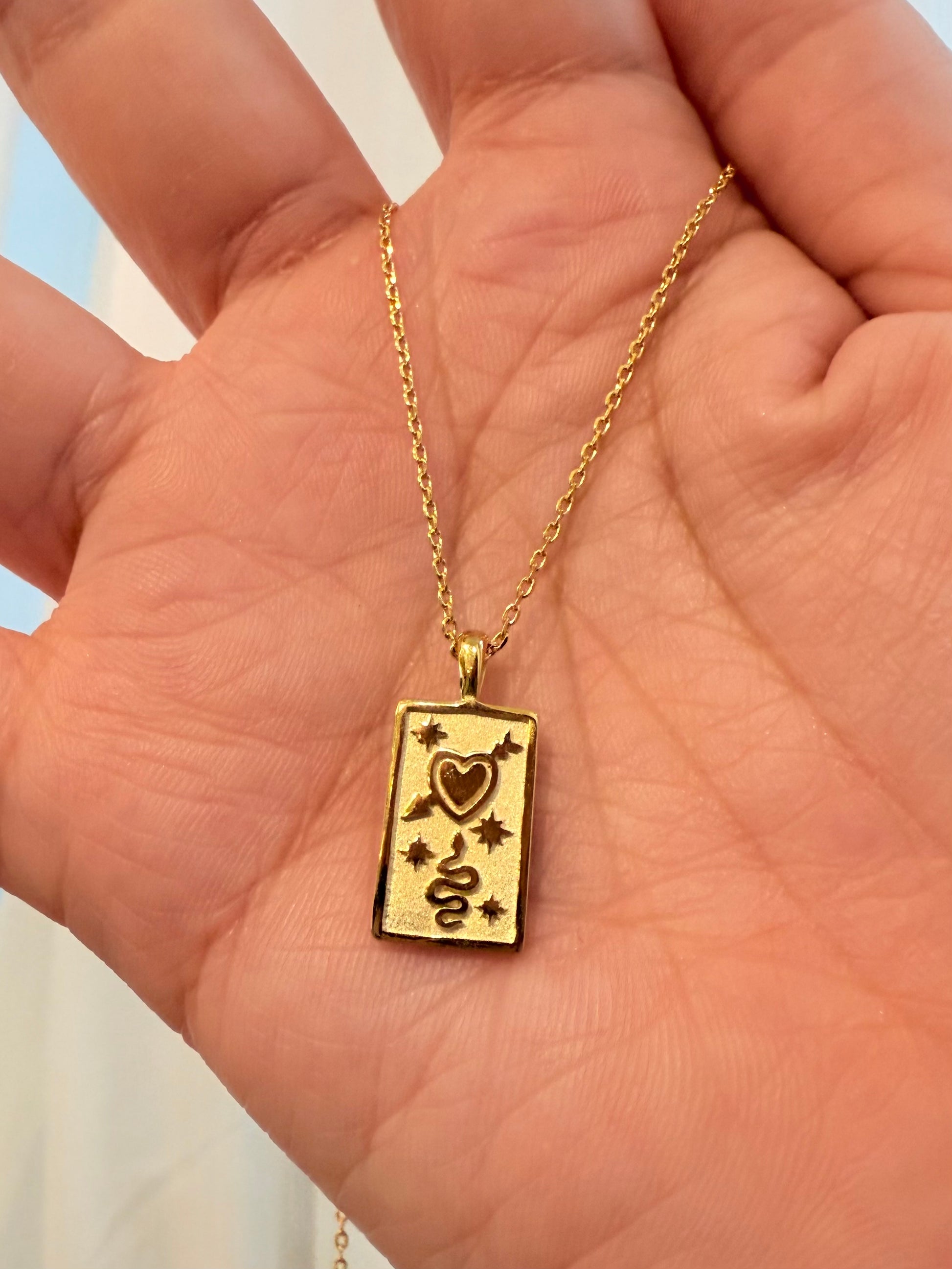Heart & Snake Rectangular Coin Necklace