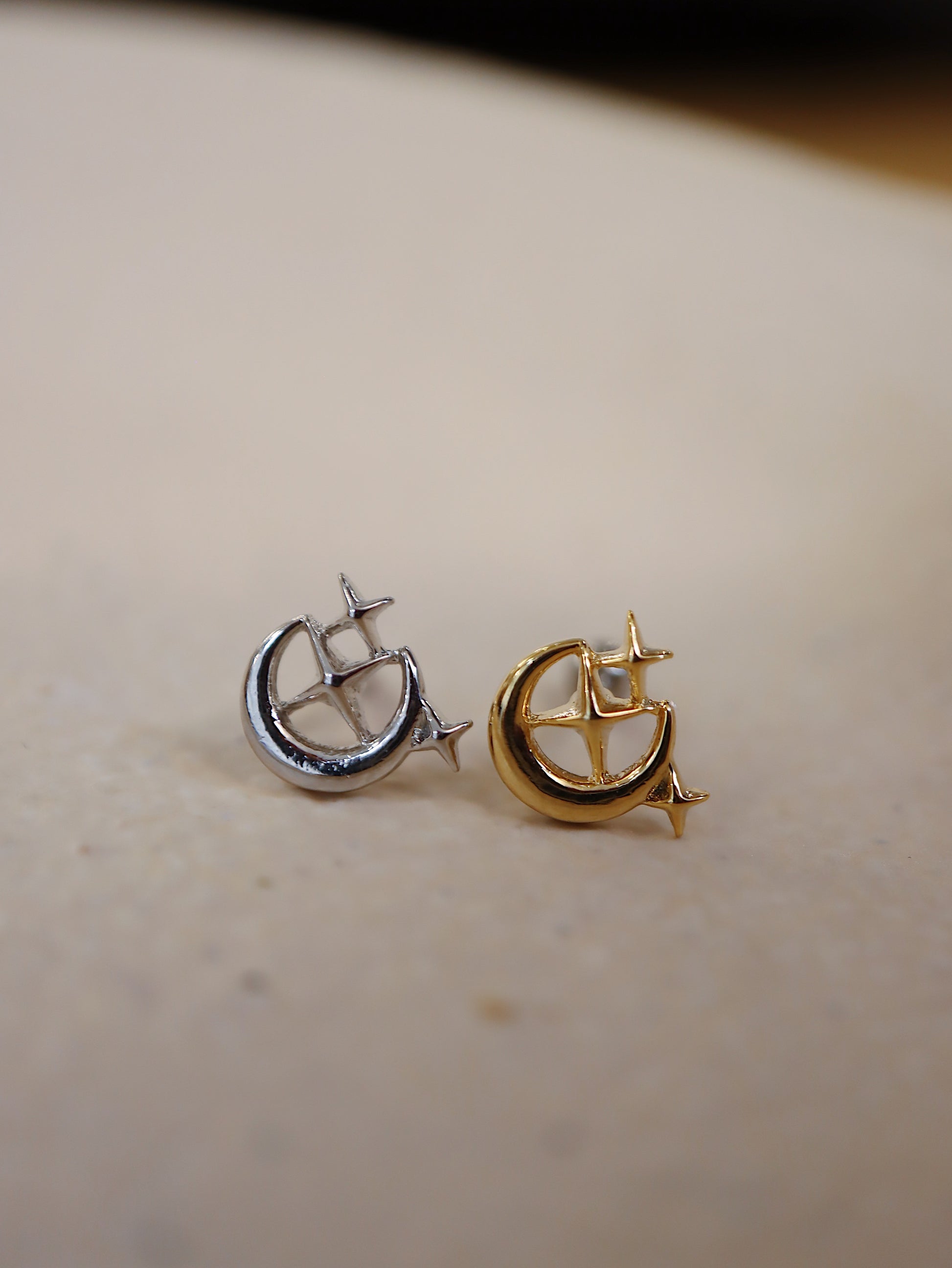 Starlit crescent surgical steel stud piercing