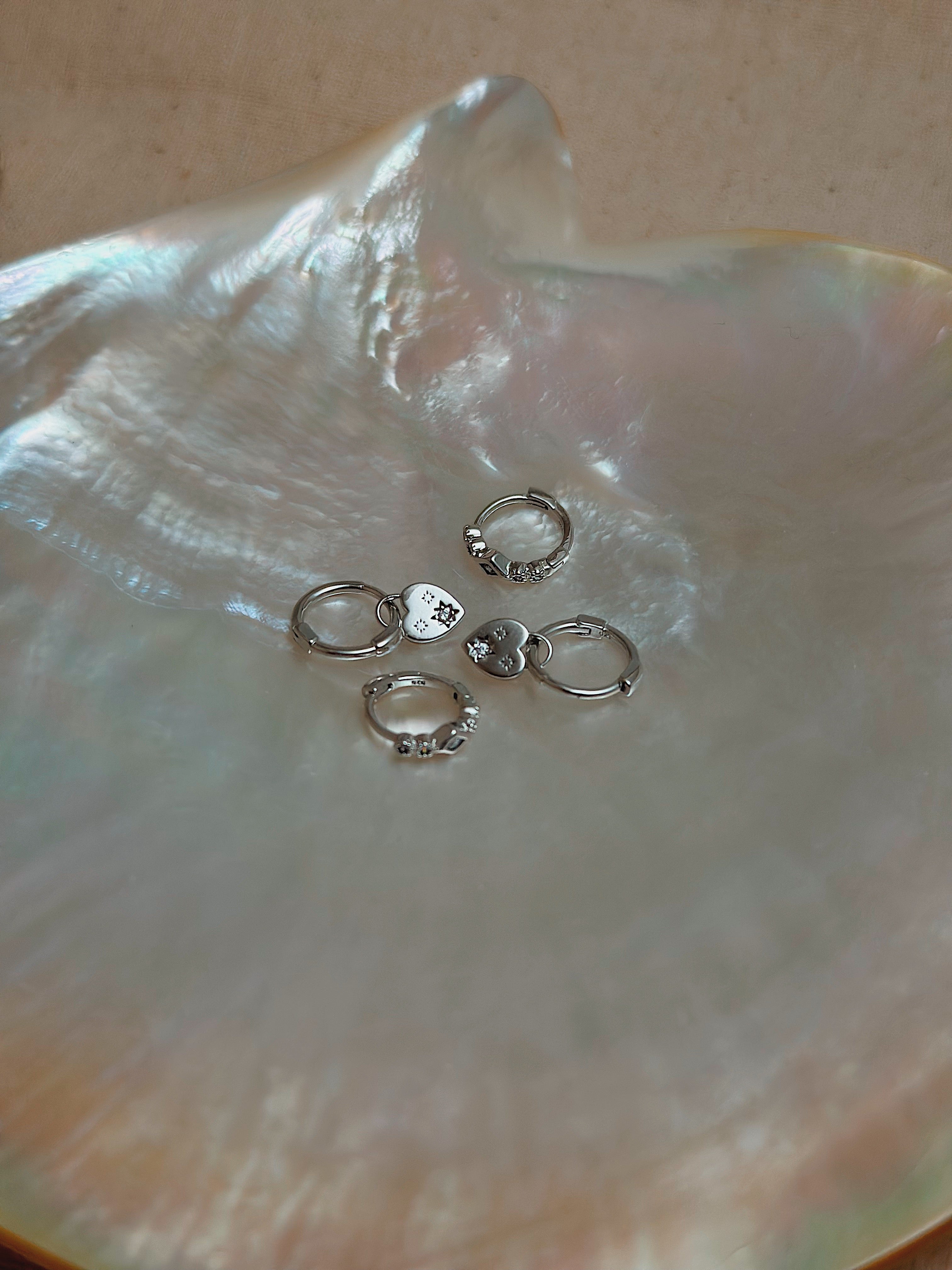 Silver925 Drop studded heart huggie hoop earrings