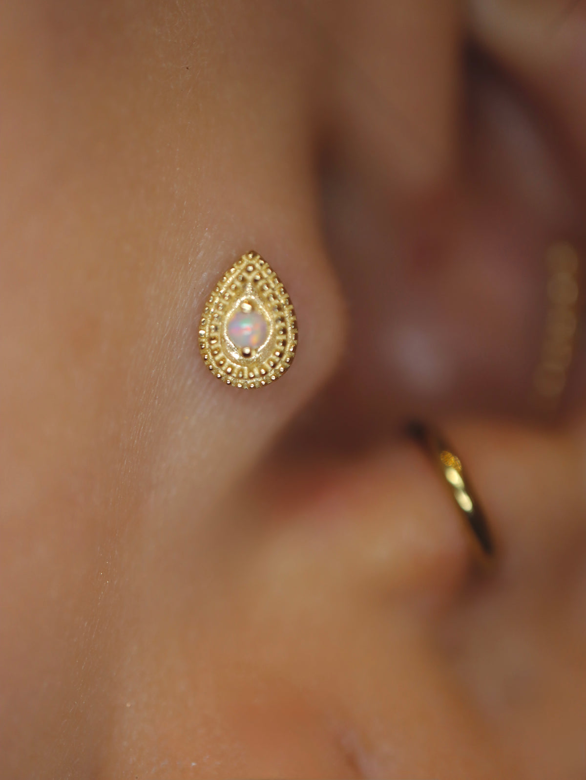 Junipurr Jewelry Pear Opal Double Millgrain