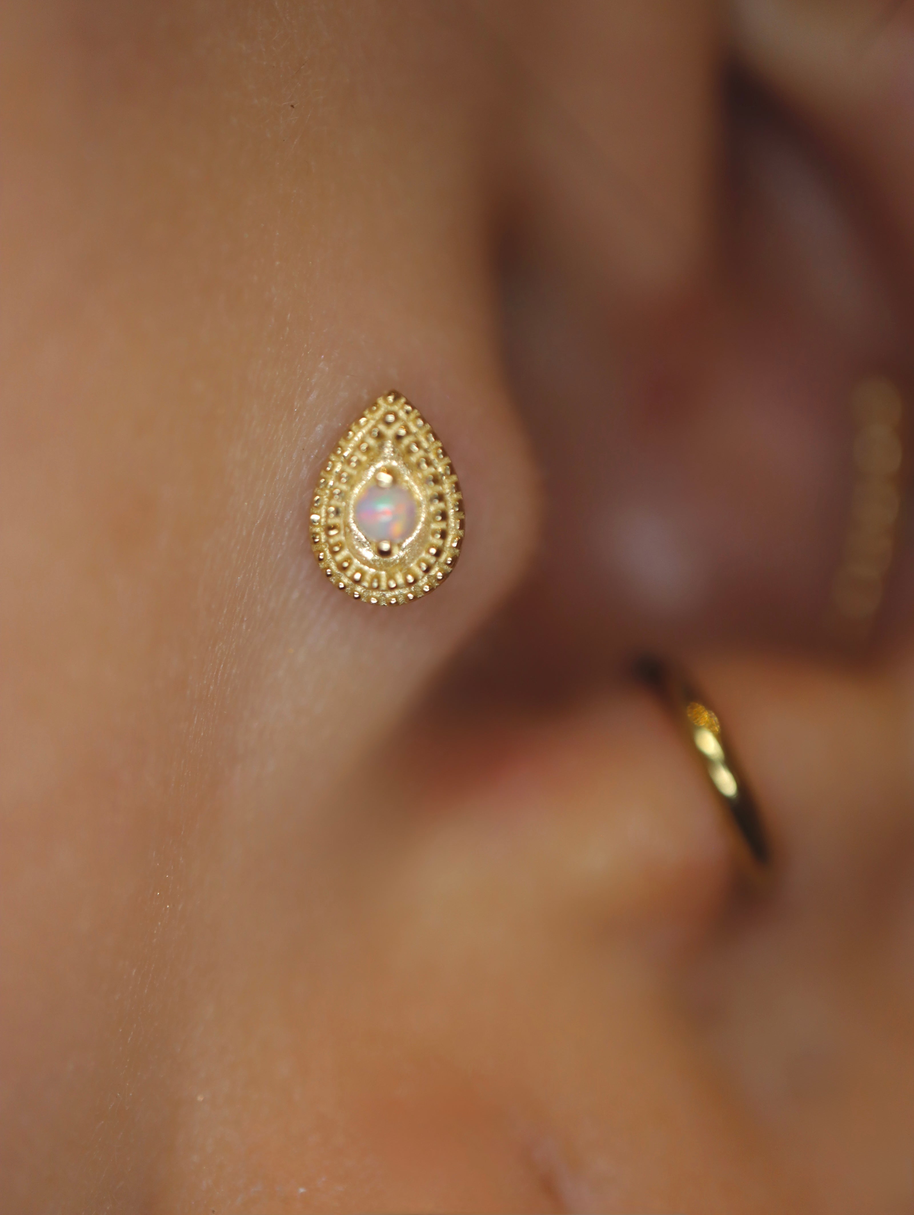 Junipurr Jewelry Pear Opal Double Millgrain