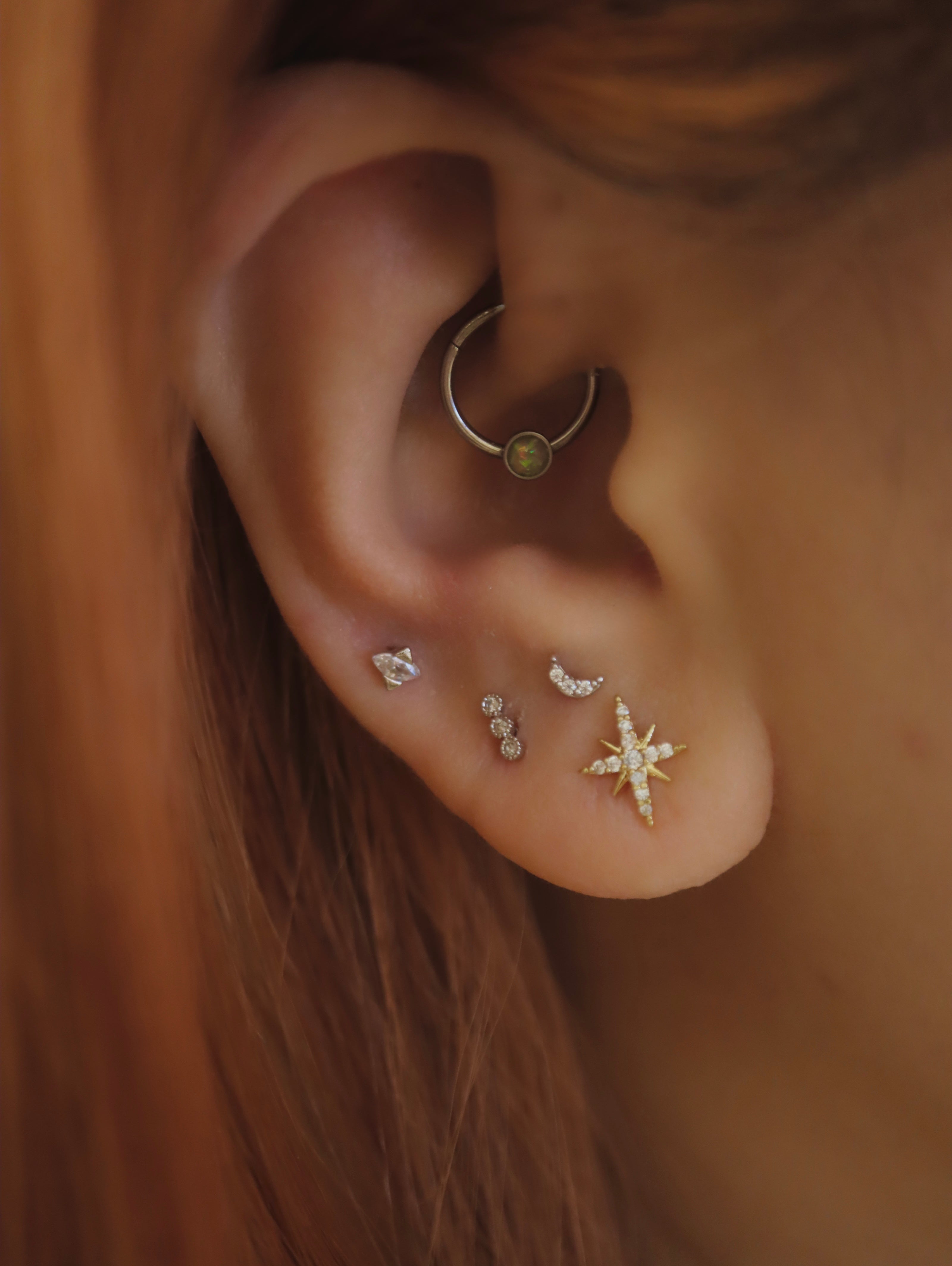 Triple cz flat back 925 silver piercing