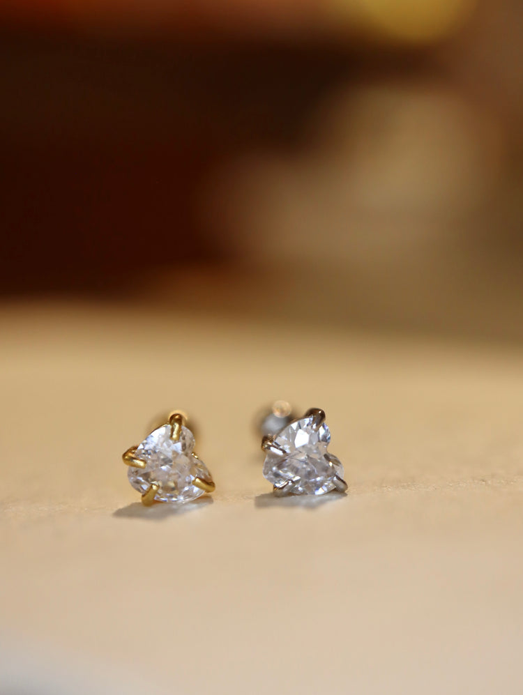 Heart cz 925 silver stud piercing earring (1pc)