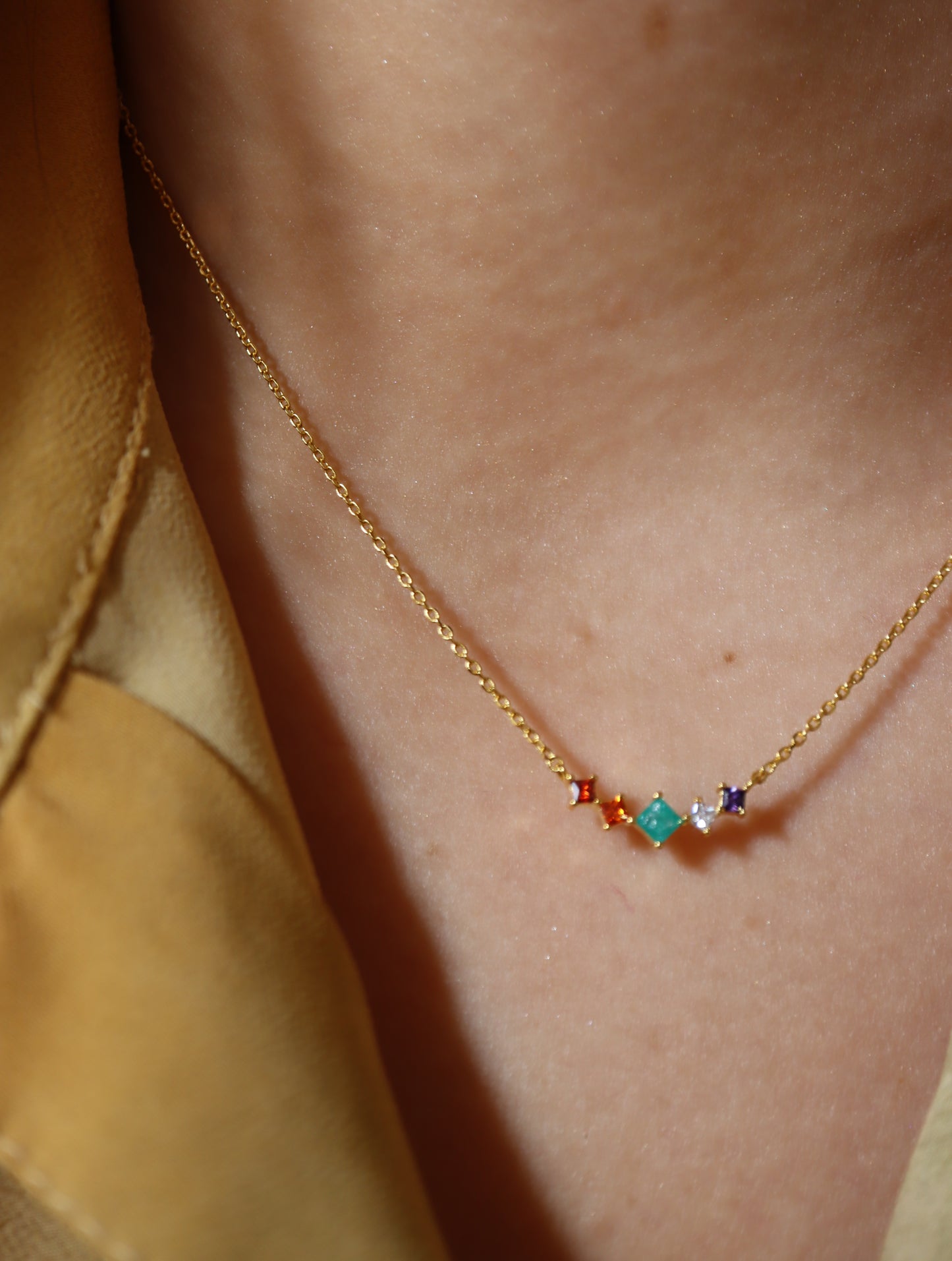 Rainbow cz row necklace