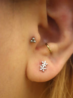 Trinity bead stud flat back surgical steel piercing earring (1pc)