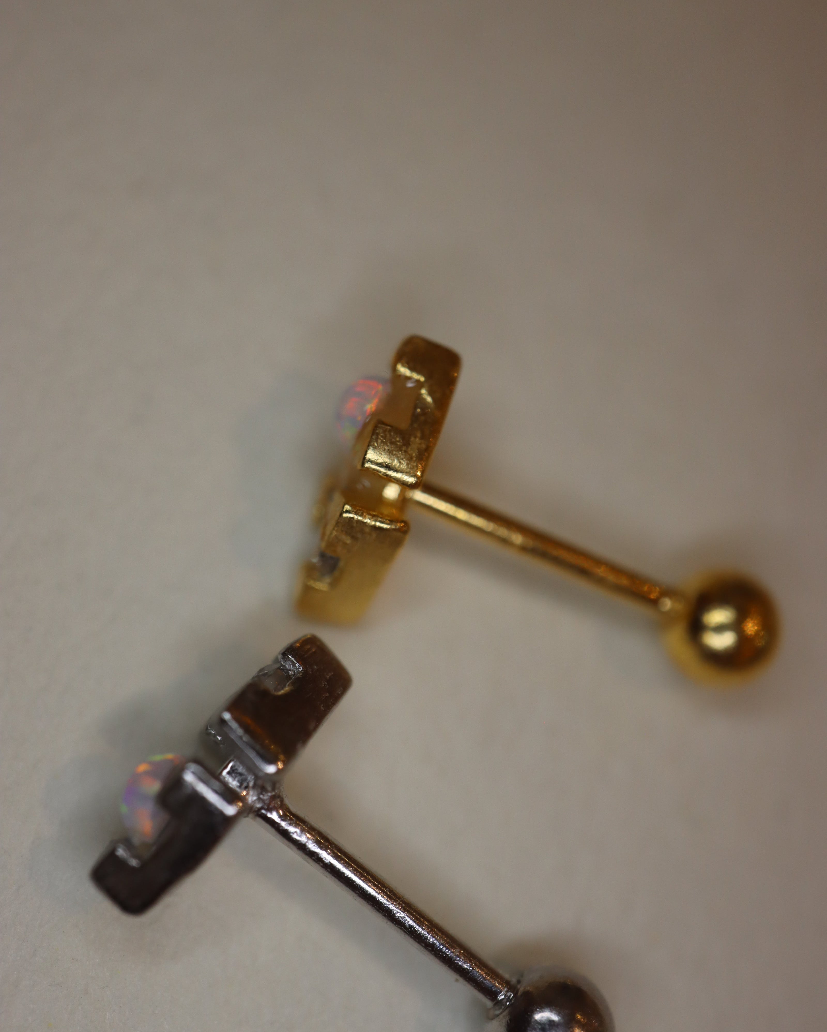 Dual-Stone Geometric Piercing 925 silver Stud Earring (1pc)