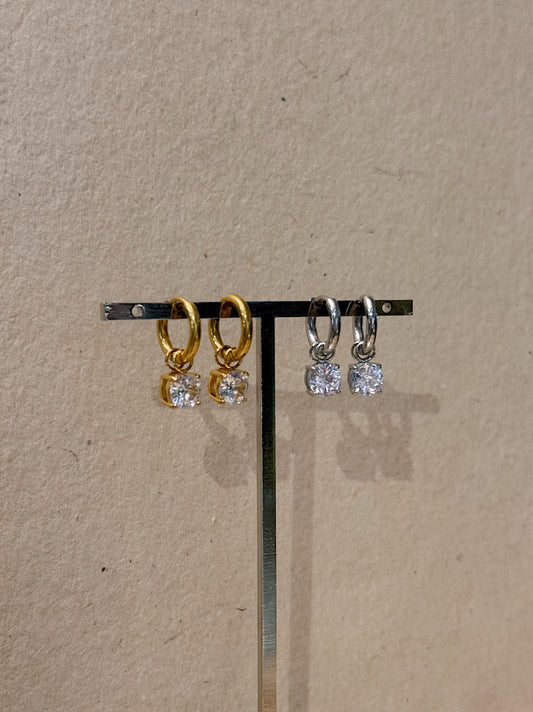 Stainless steel drop cz earrings