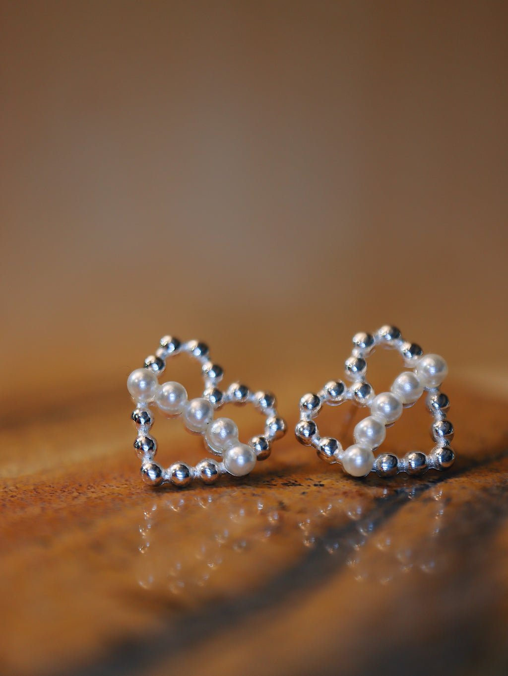 Silver925 heart pearl earrings