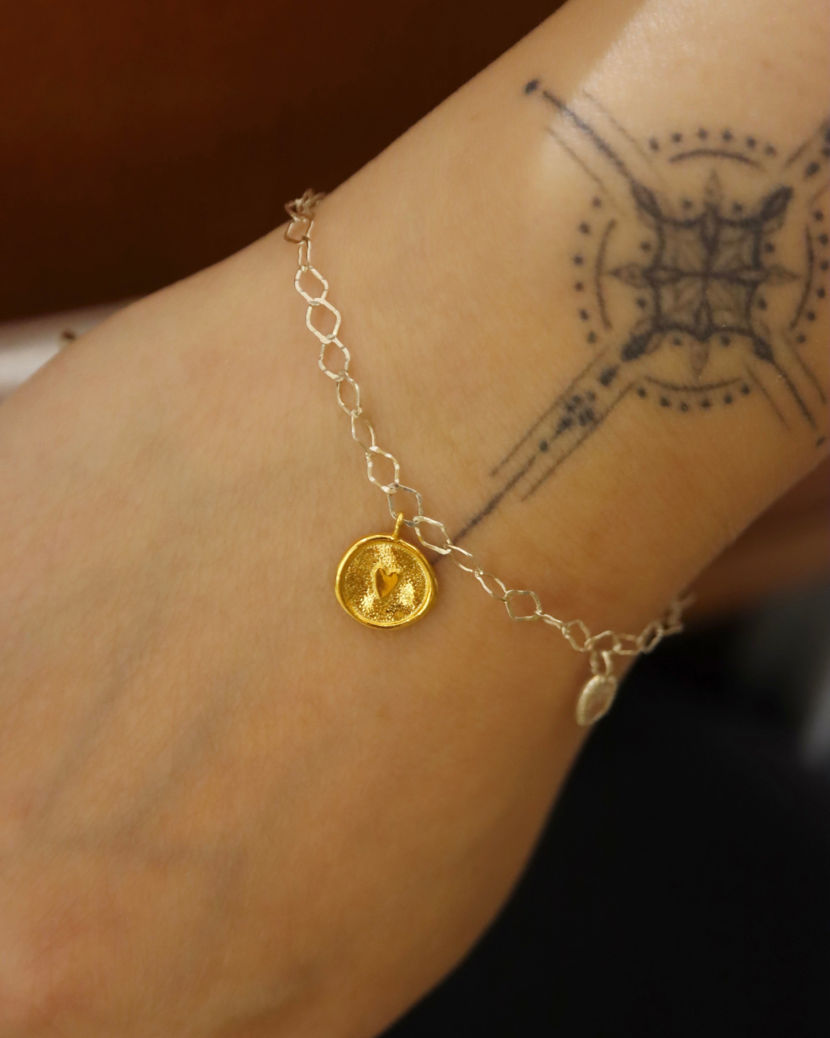 Amari Heart Coin Two Tone 925 Silver  Bracelet