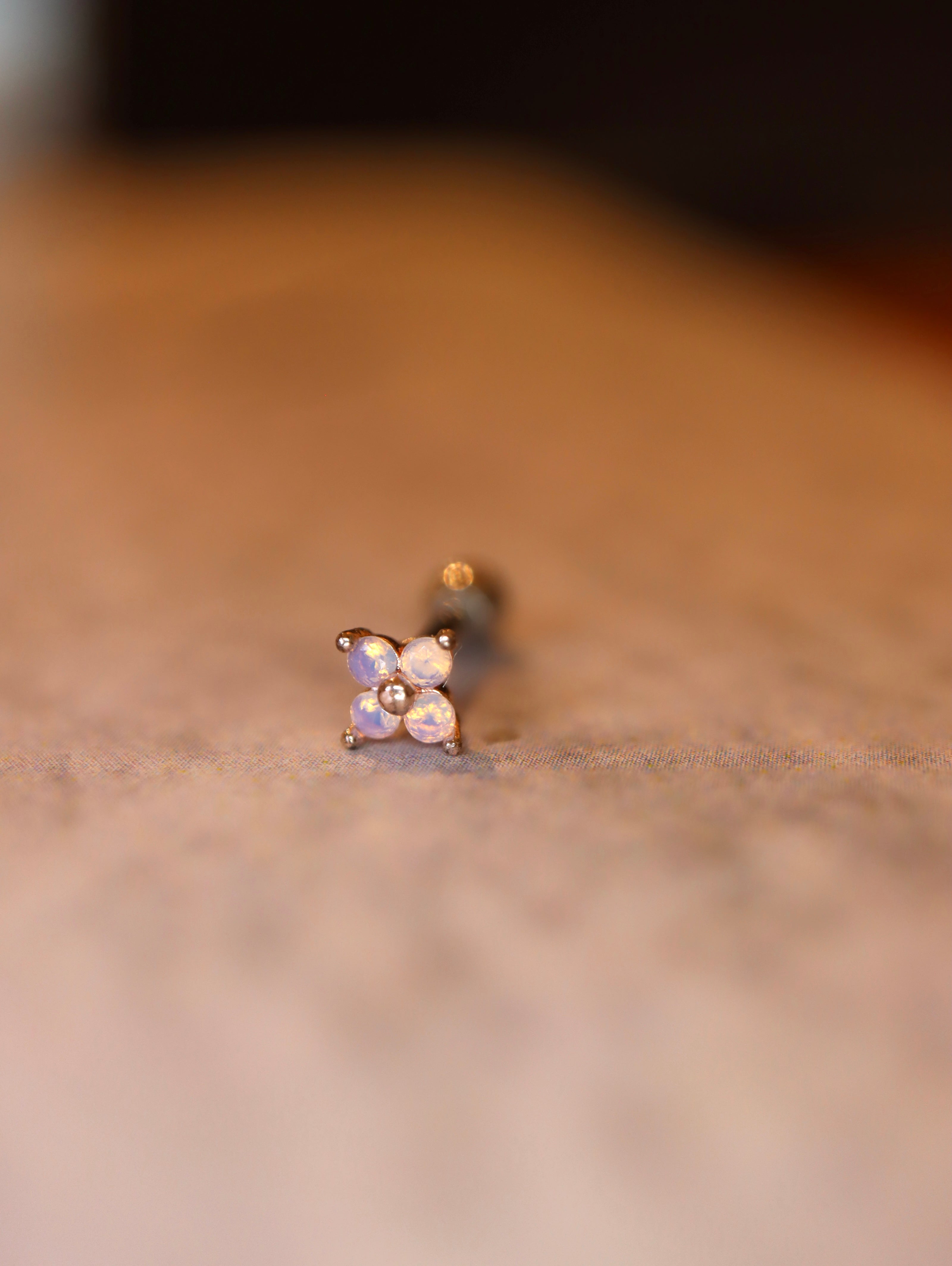 Tiny Faux Opal Petal Stud Piercing Earring (1pc)