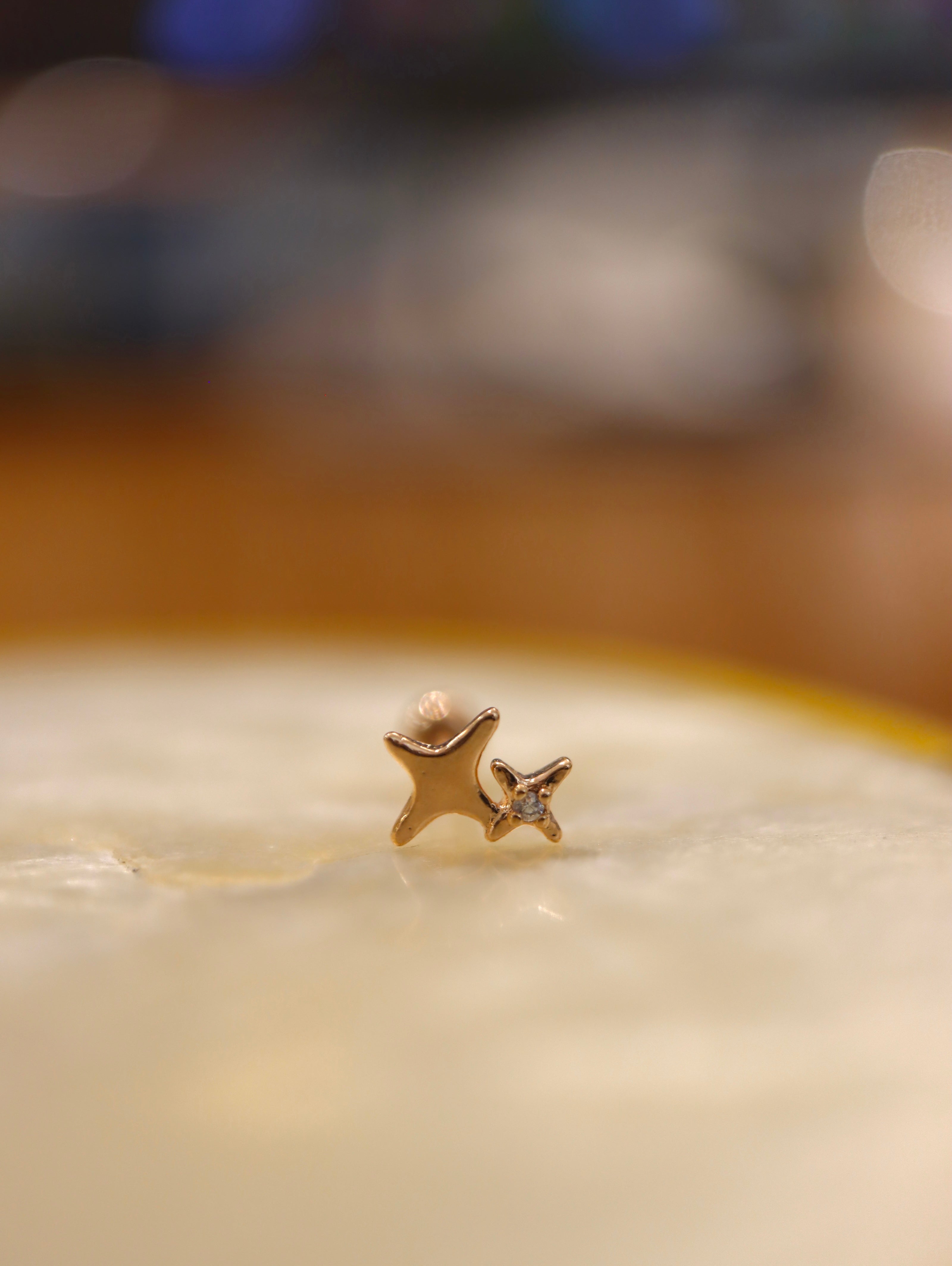 Double star 925 silver piercing stud