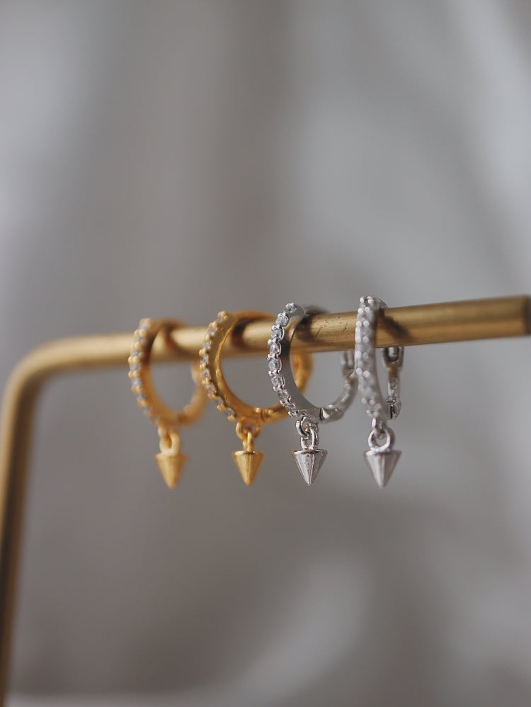 Silver925 huggie drop cone earrings