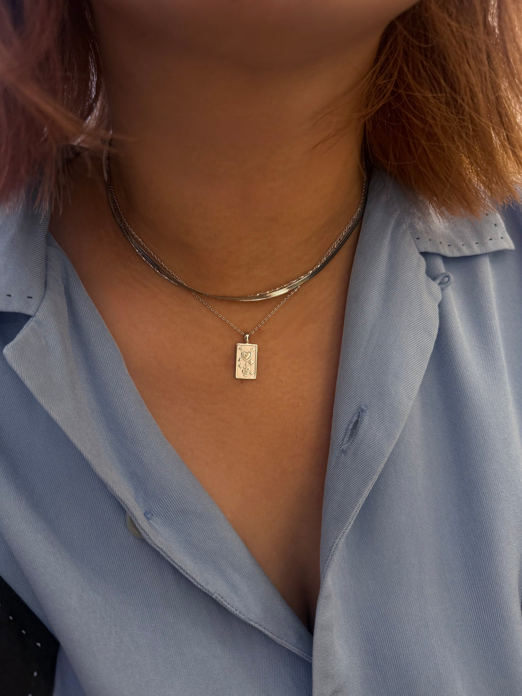 Heart & Snake Rectangular Coin Necklace