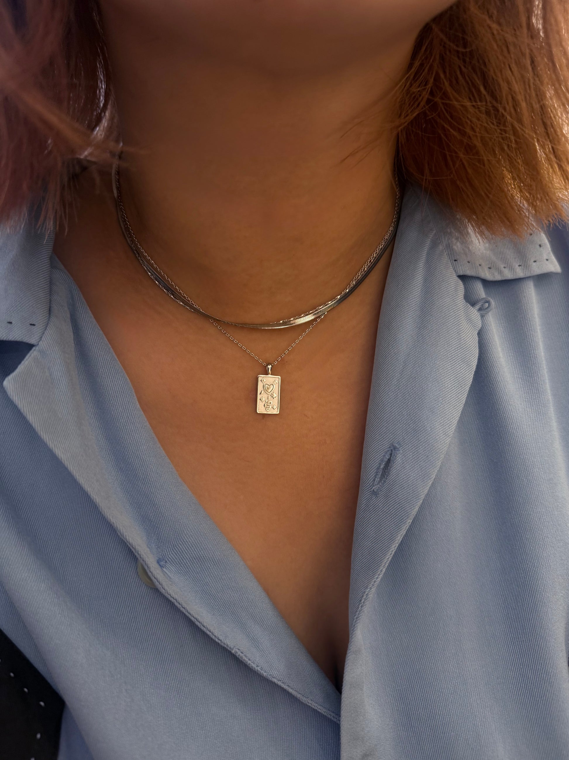 Heart & Snake Rectangular Coin Necklace