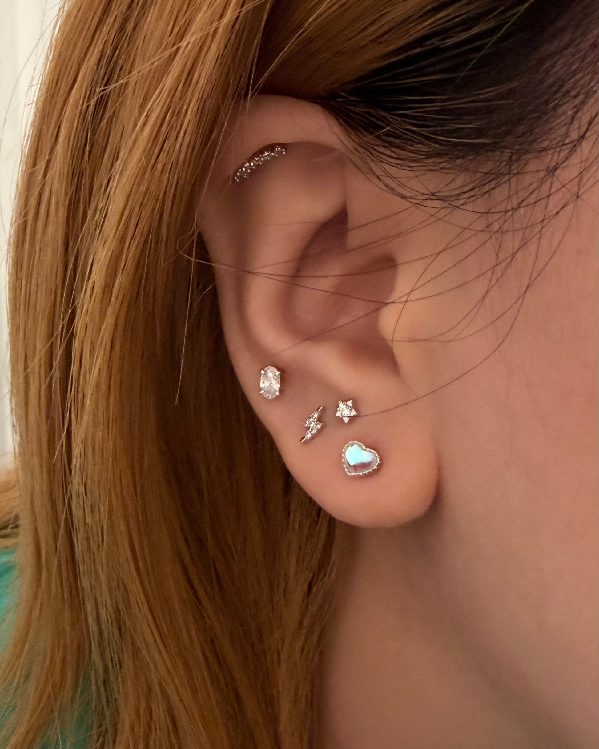 Heart moonstone 925 silver piercing earring (1pc)