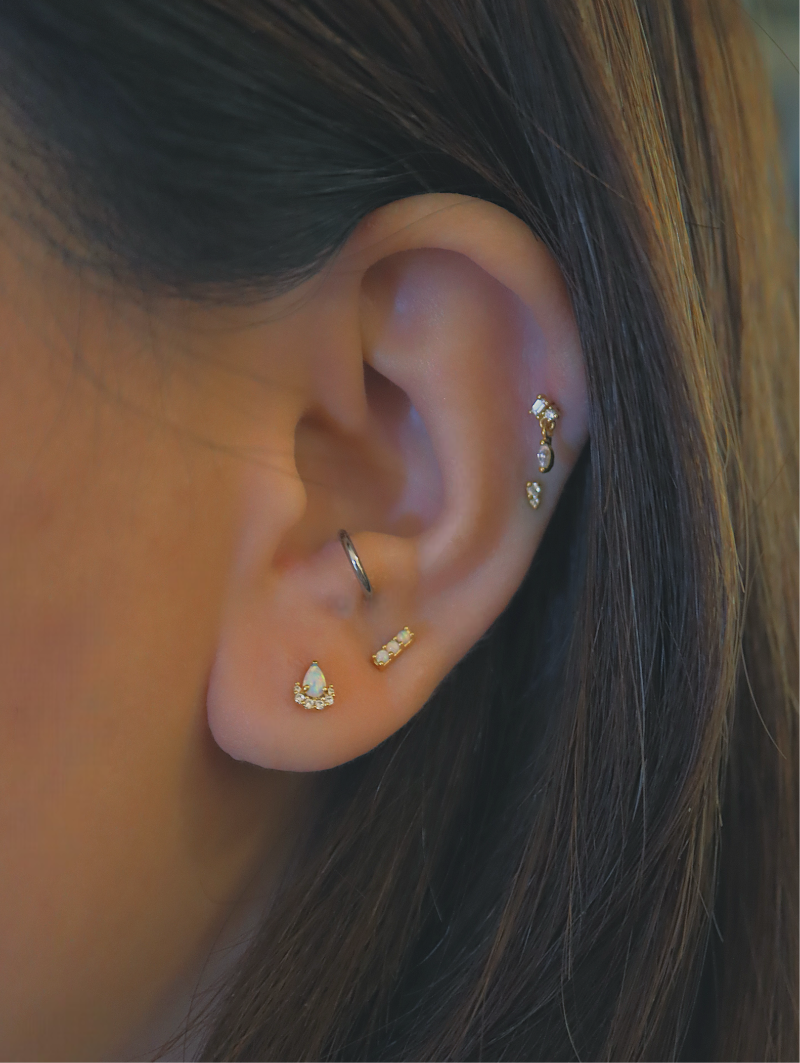Opal cz Silver 925 flat back piercing (1pc)
