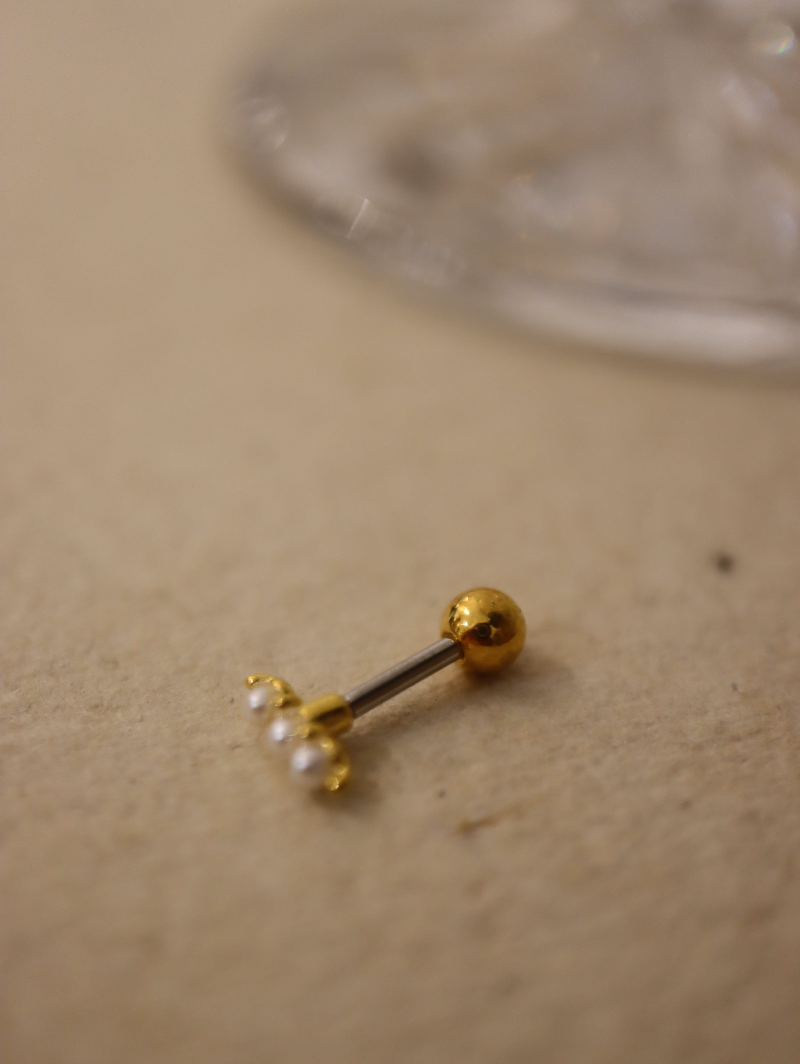 Pearl trinity bar stud piercing stud earring (1pc)
