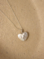 Heart shape raw pearl 925 silver necklace
