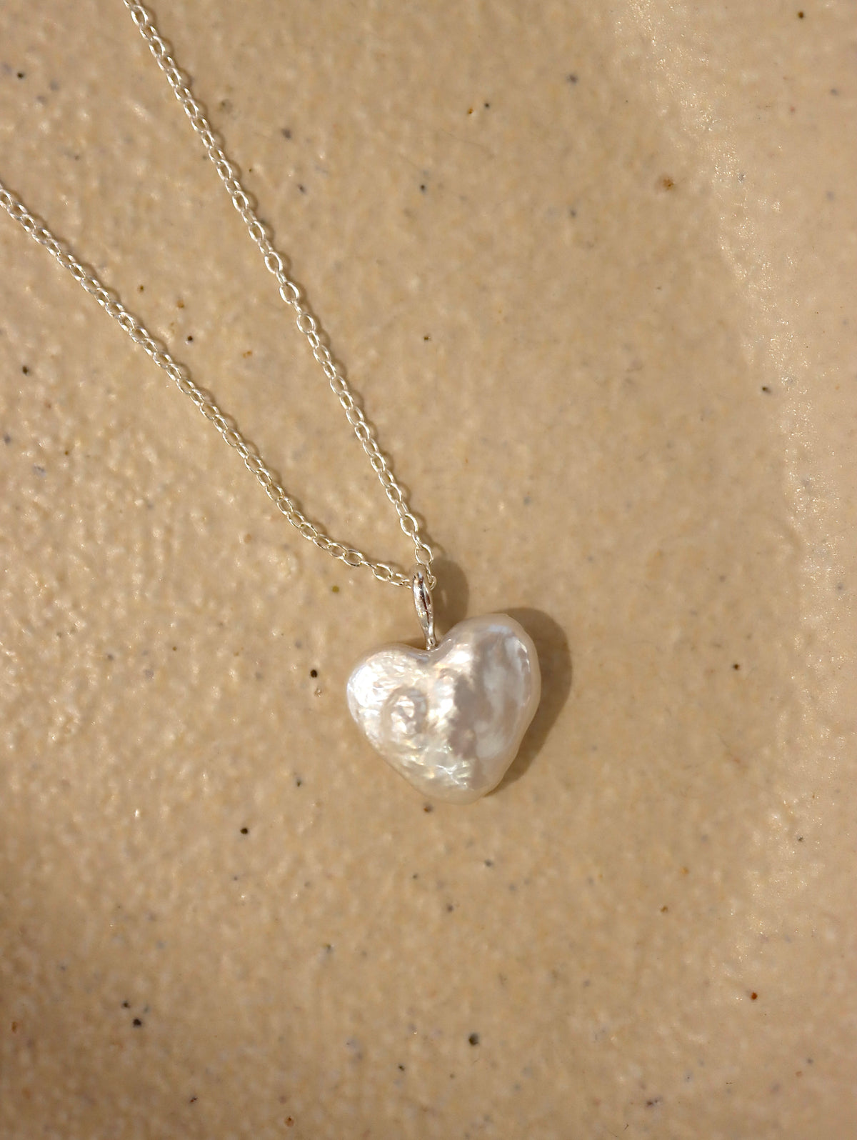 Heart shape raw pearl 925 silver necklace