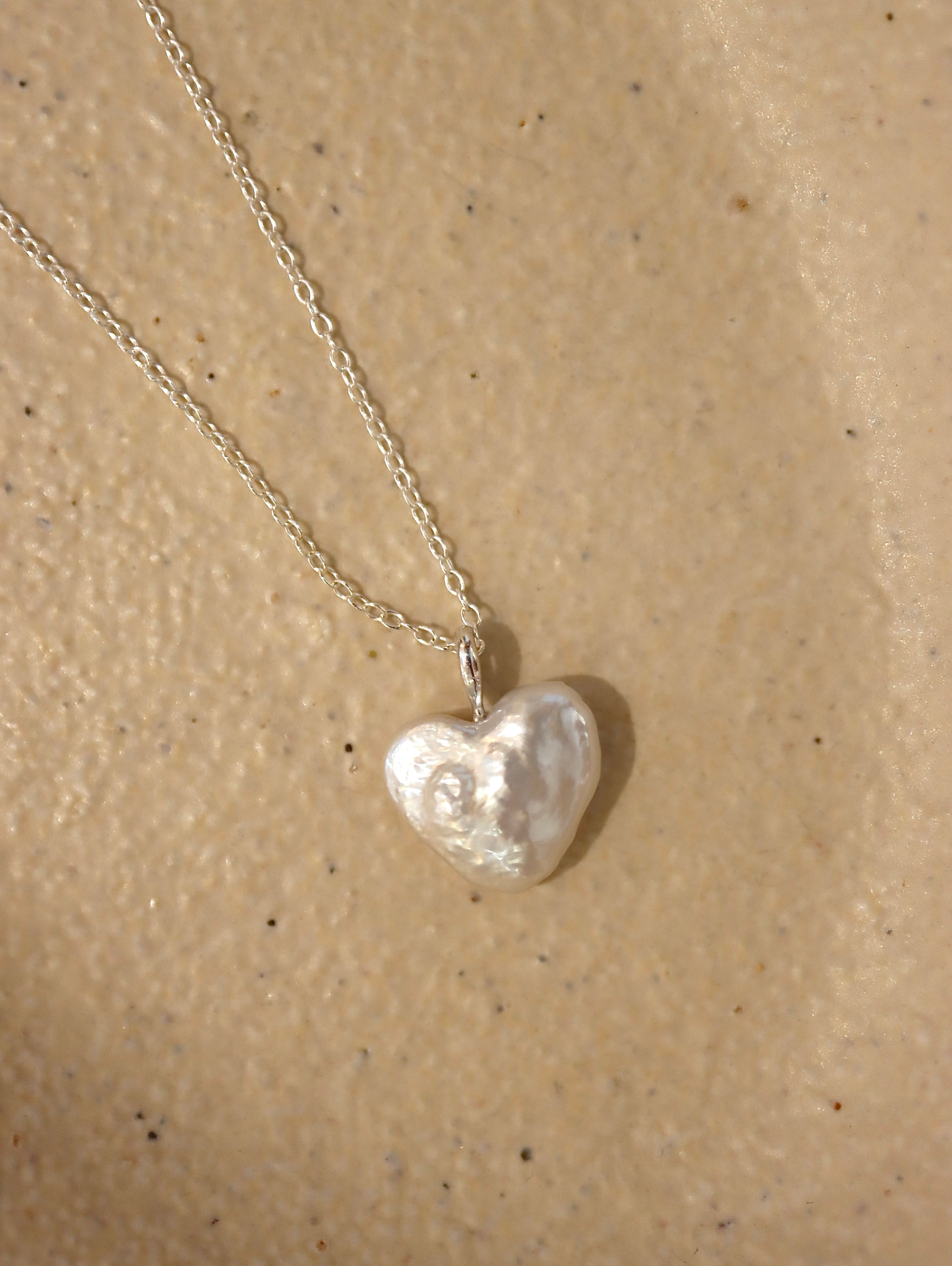 Heart shape raw pearl 925 silver necklace