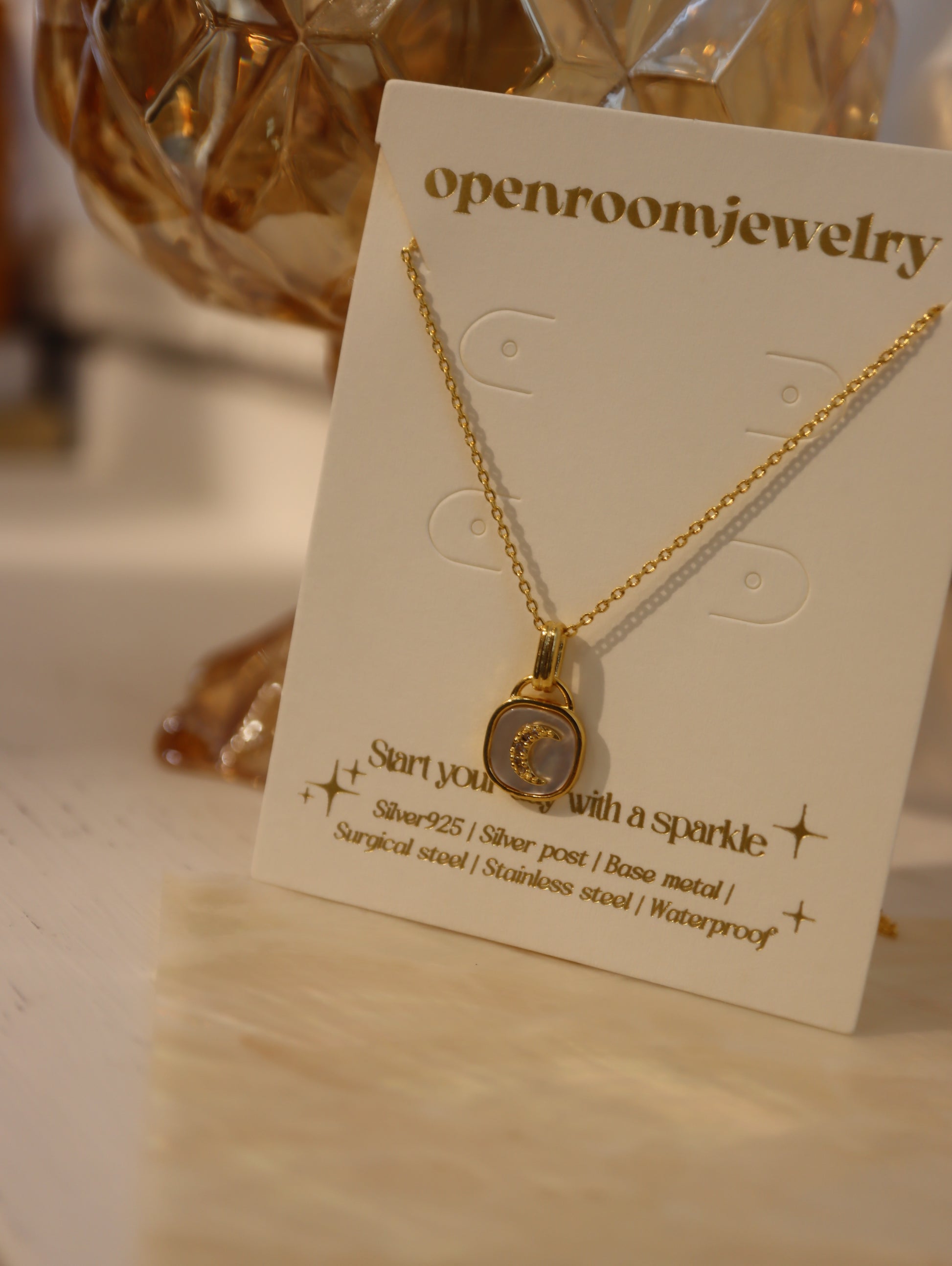 Crescent / sparkle shell coin necklace