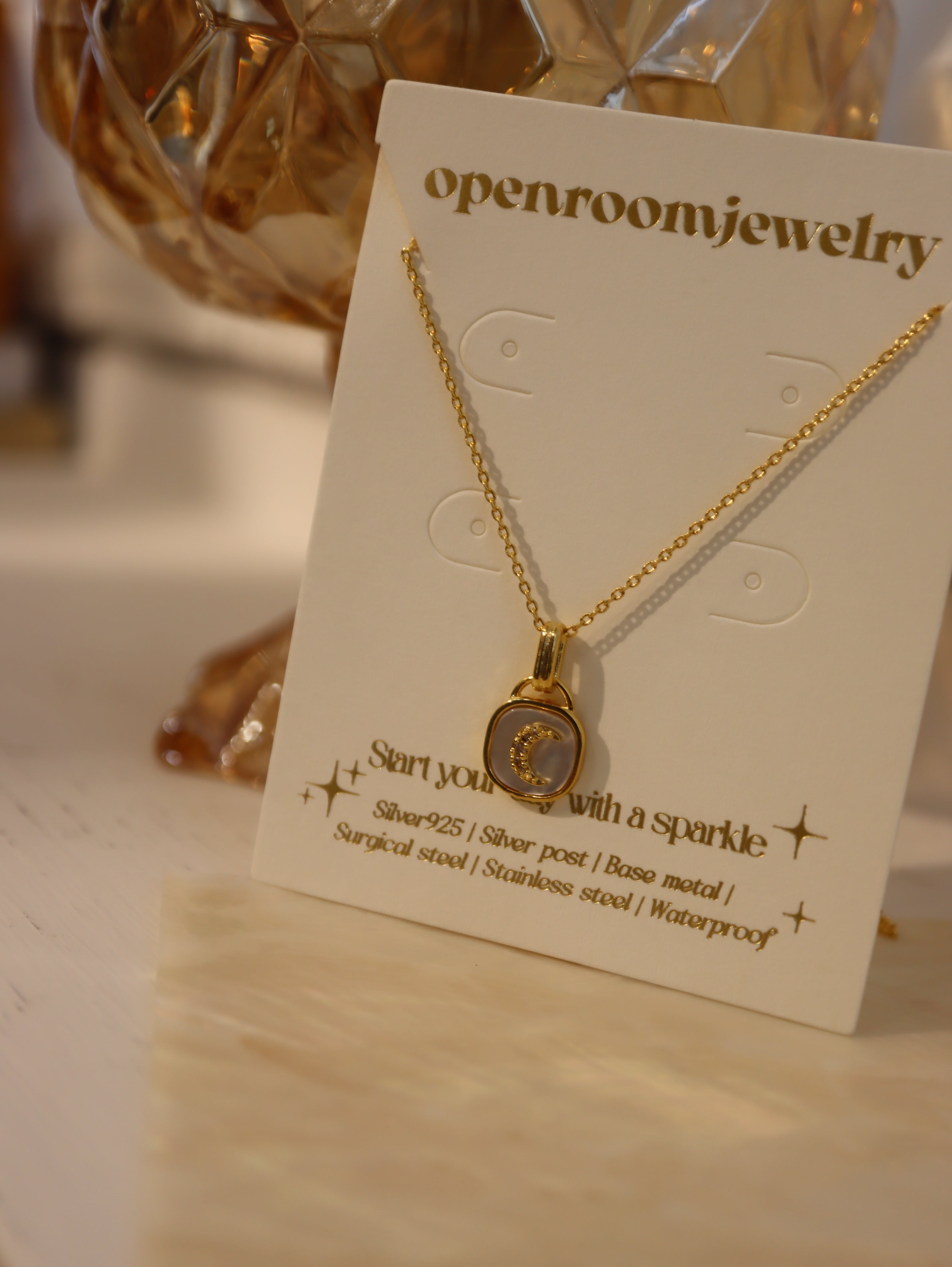 Crescent / sparkle shell coin necklace