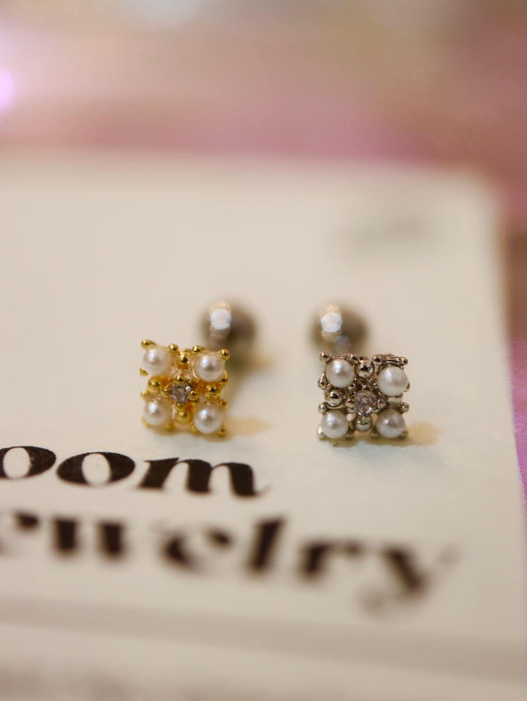 Pearl square surgical steel stud earring