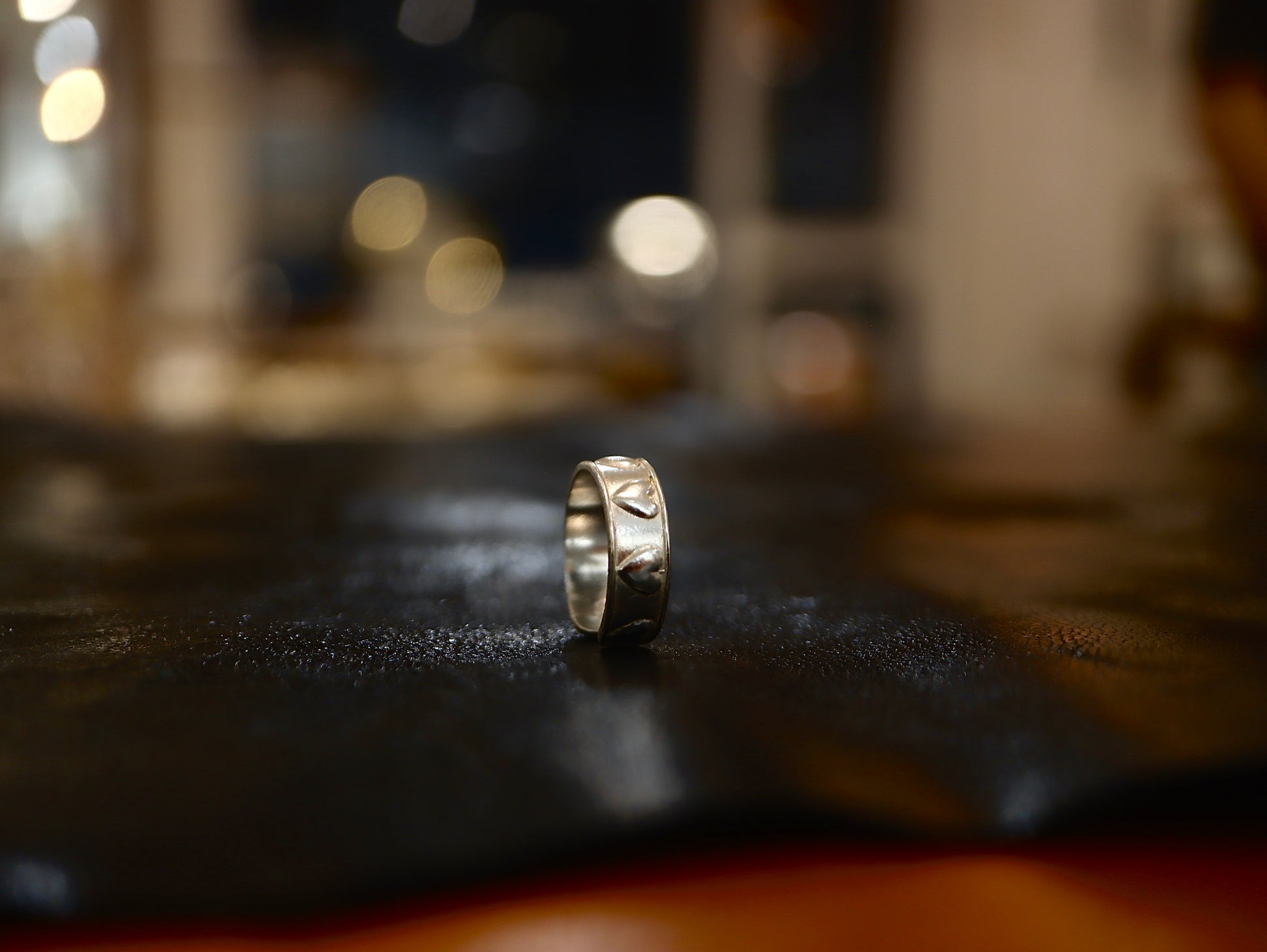Embossed heart 925 silver pinky / midi ring