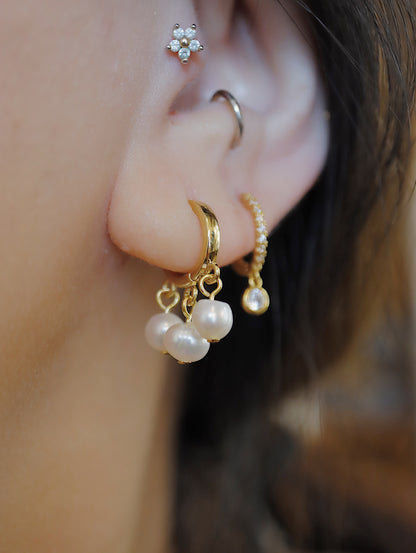 Triple pearl brass earrings