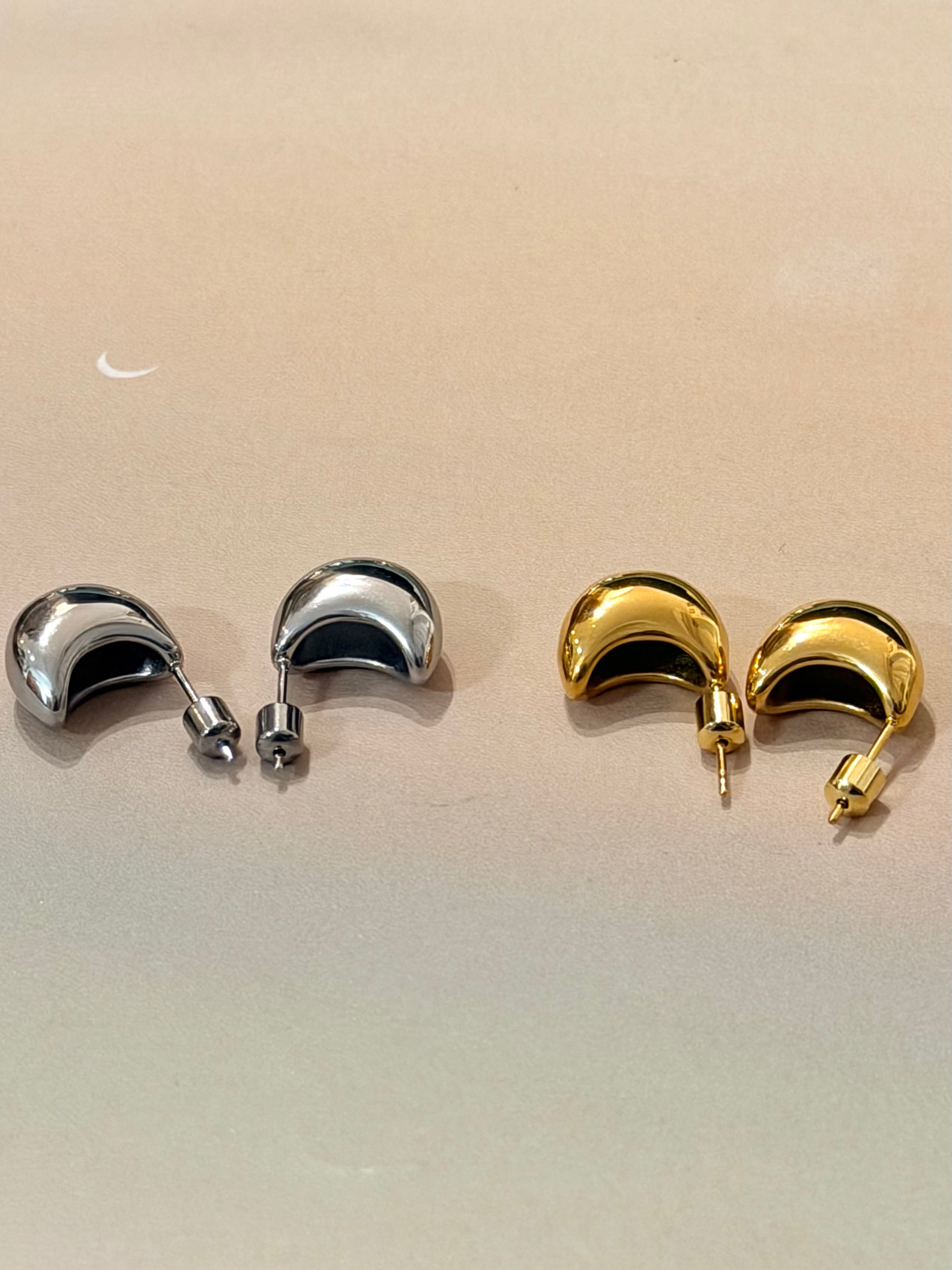 Crescent glow stainless steel earrings