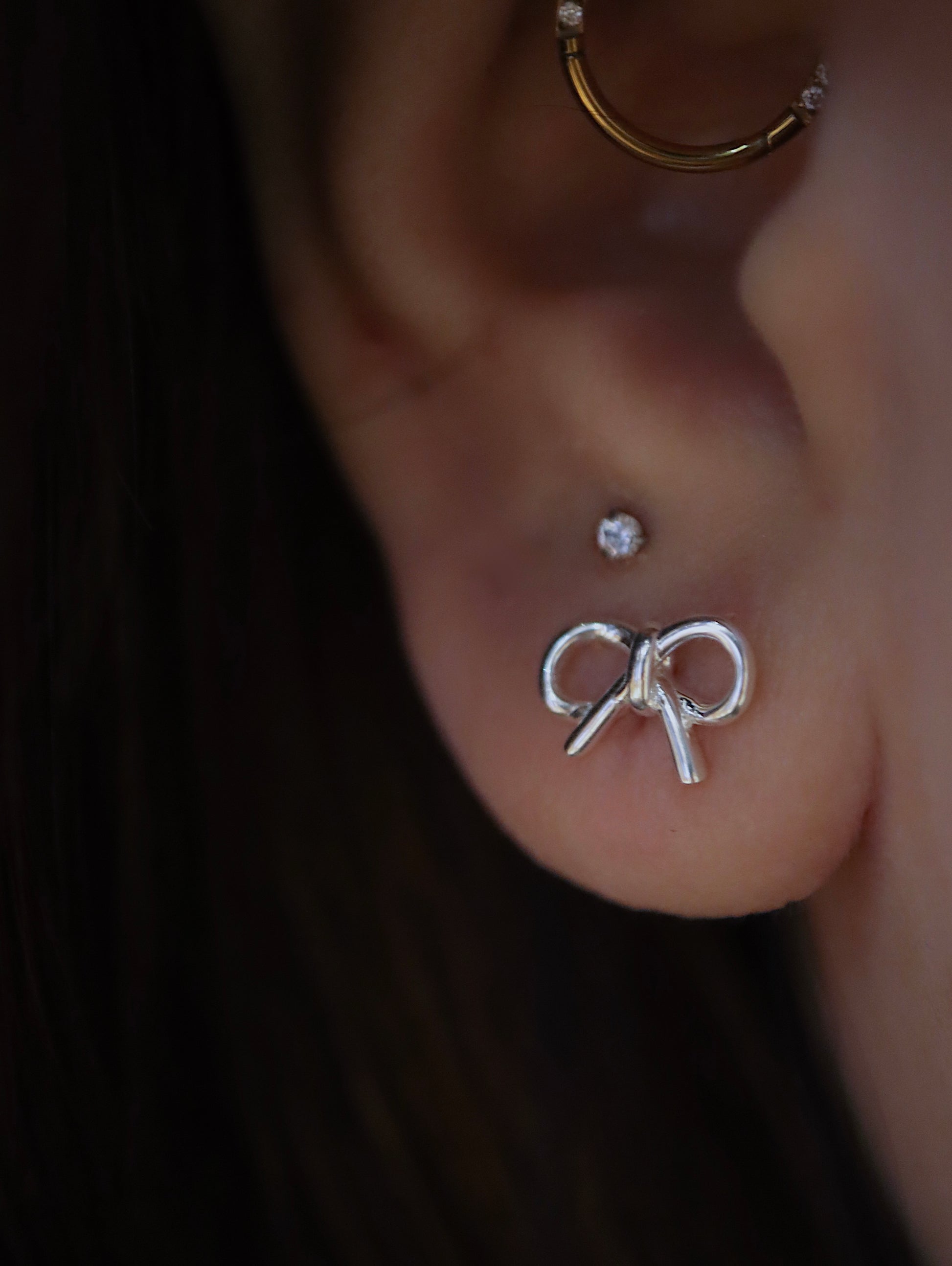 Ribbon Silver925 barbell earring piercing