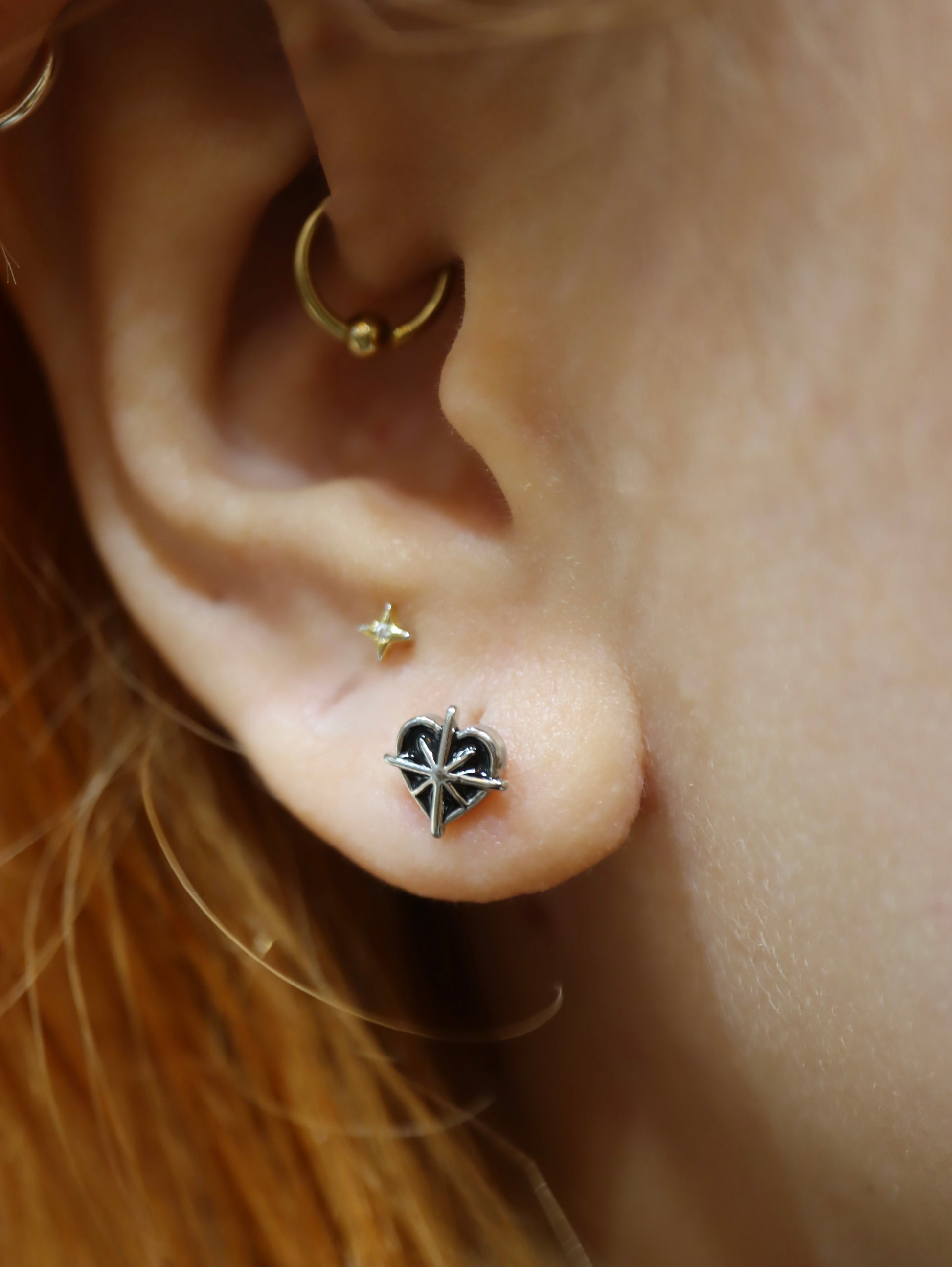 Starburst heart surgical steel 316L stud piercing (1pc)