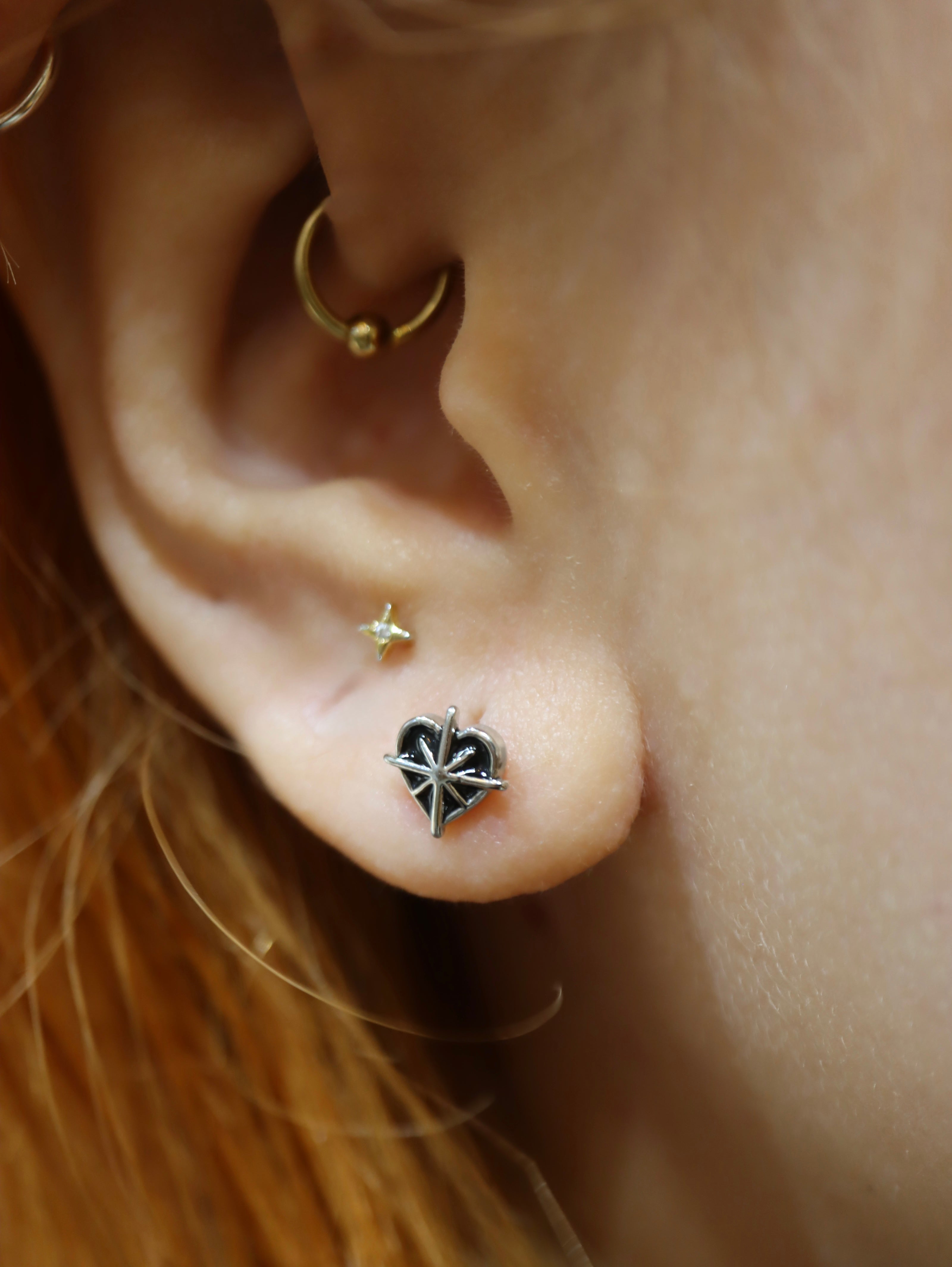 Starburst heart surgical steel 316L stud piercing (1pc)