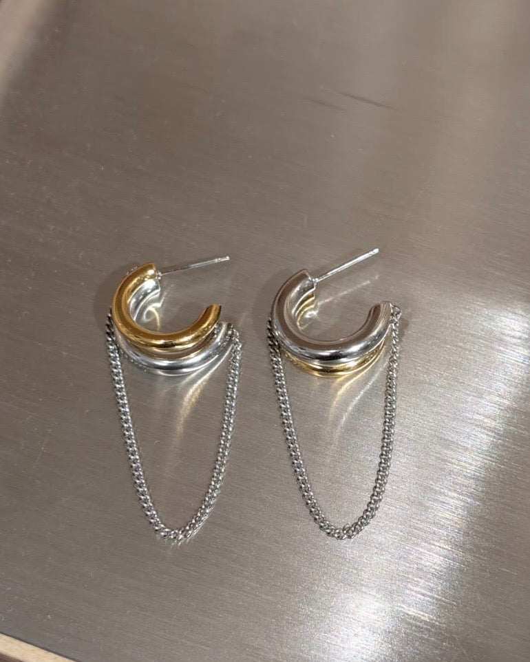 Mix tone drop chain earrings