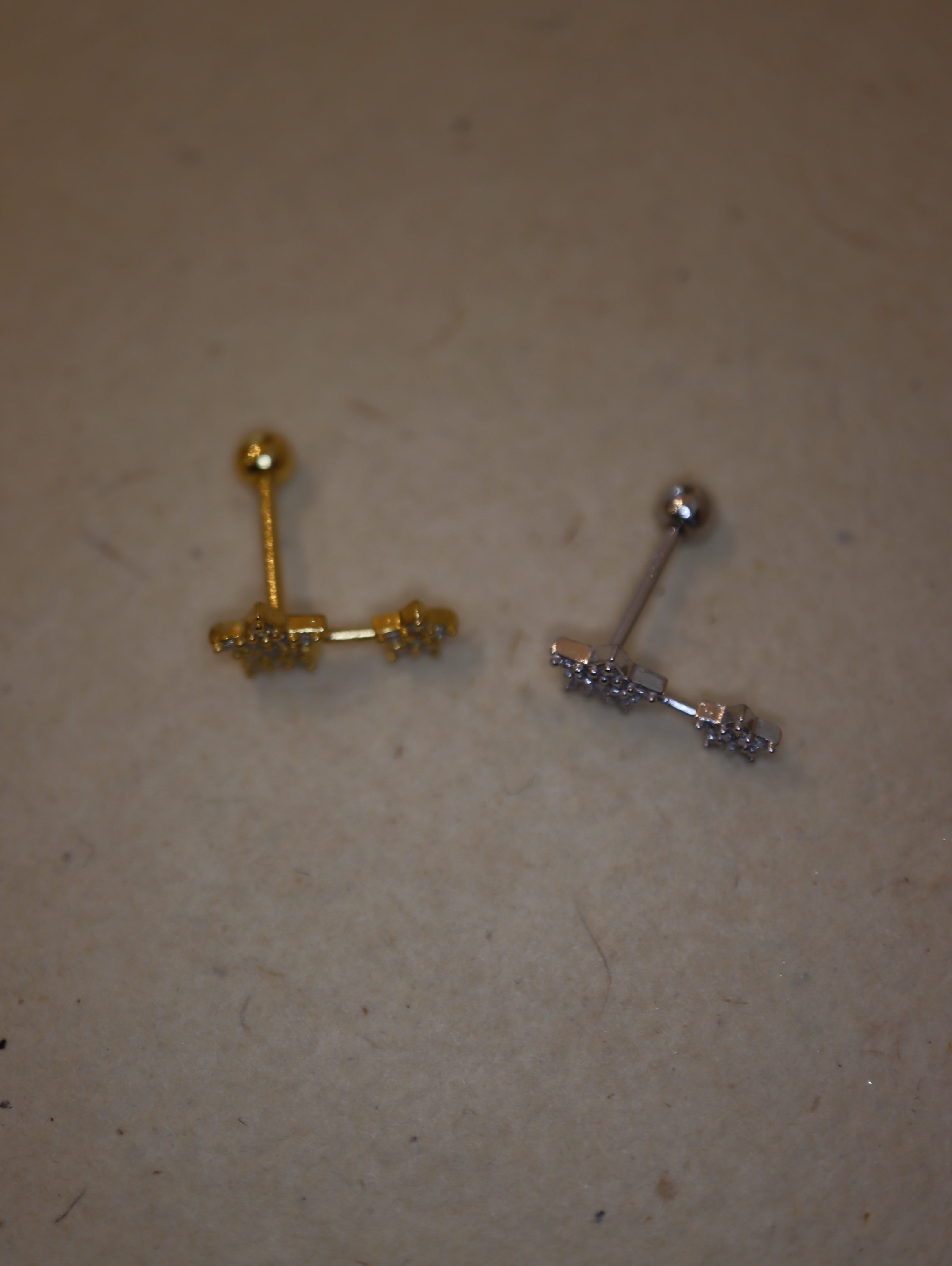 Double star cz 925 silver stud piercing (1pc)